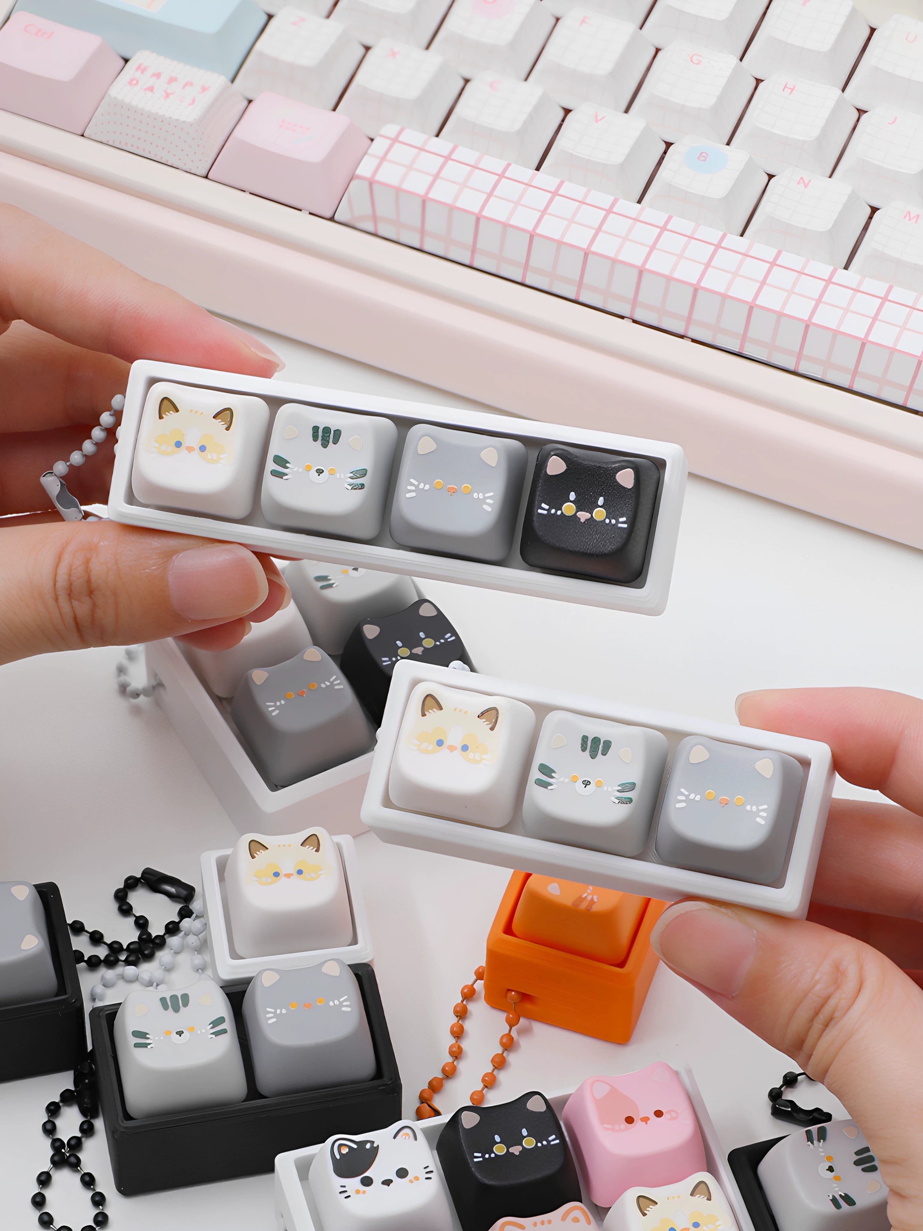 Cute cat switch tester, keycap keychain, cat themed keycap switch mechanical keyboard creative peripheral cultural products.