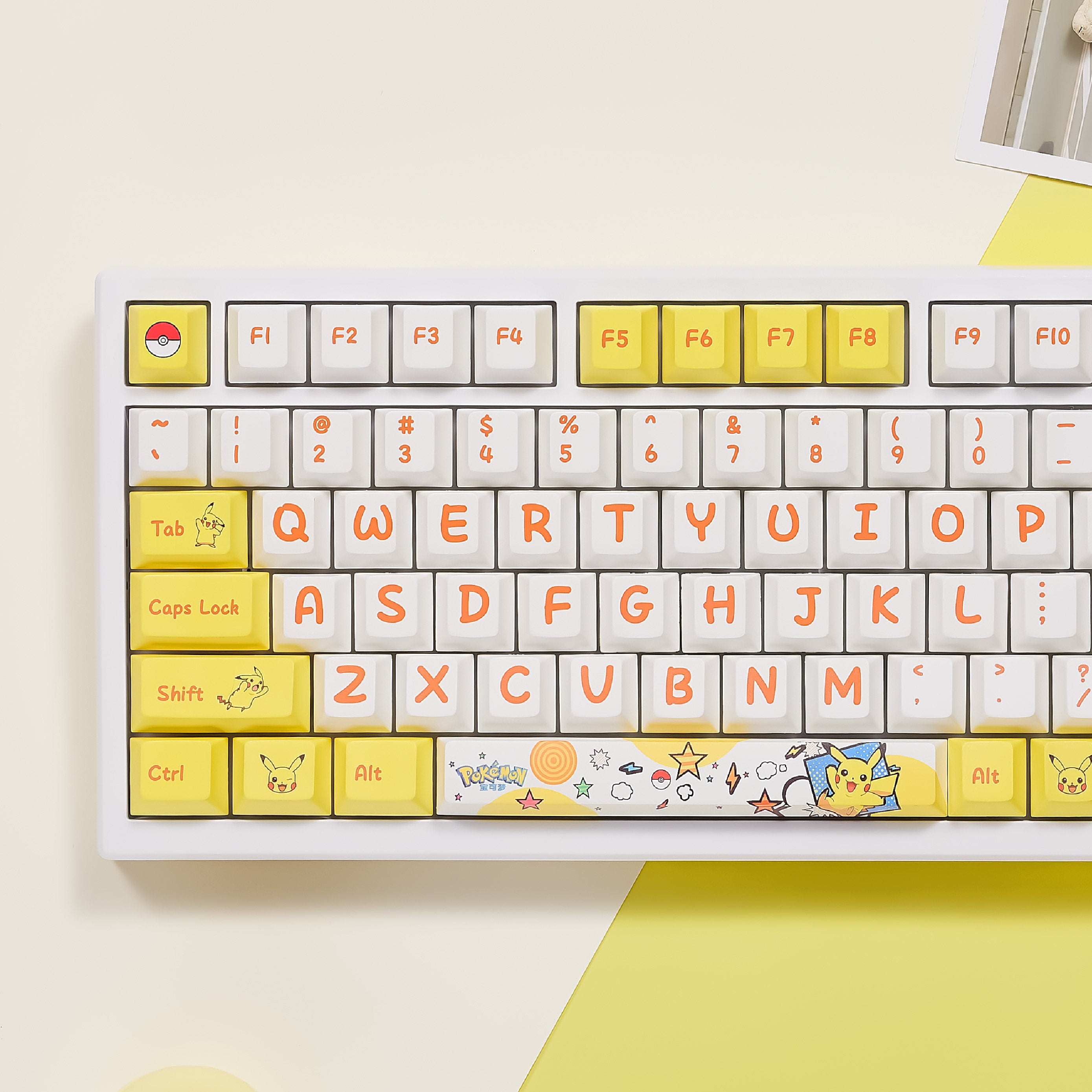 Pok é mon, Pikachu themed design, PBT material, sublimation craftsmanship, large characters, personalized keycaps, mechanical keyboard decorative art keycaps