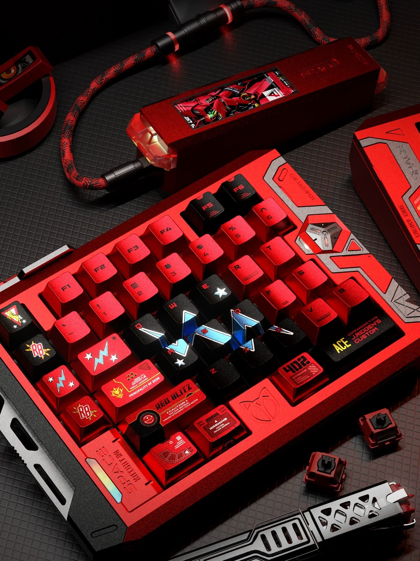 GUNDAM series, designed with Johnny Ridden theme MS-06S,Keycaps Customized Mechanical Keyboard PBT Thermal Sublimation Original Factory Height, compatible with 61/64/68/75/84/87/104 key mechanical keyboards