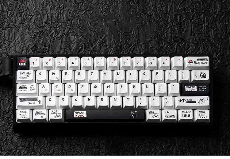 Black fire themed minimalist design, PBT material material personalized keycap set, compatible with 61/64/68/75/84/87/104 mechanical keyboard replacement keycap