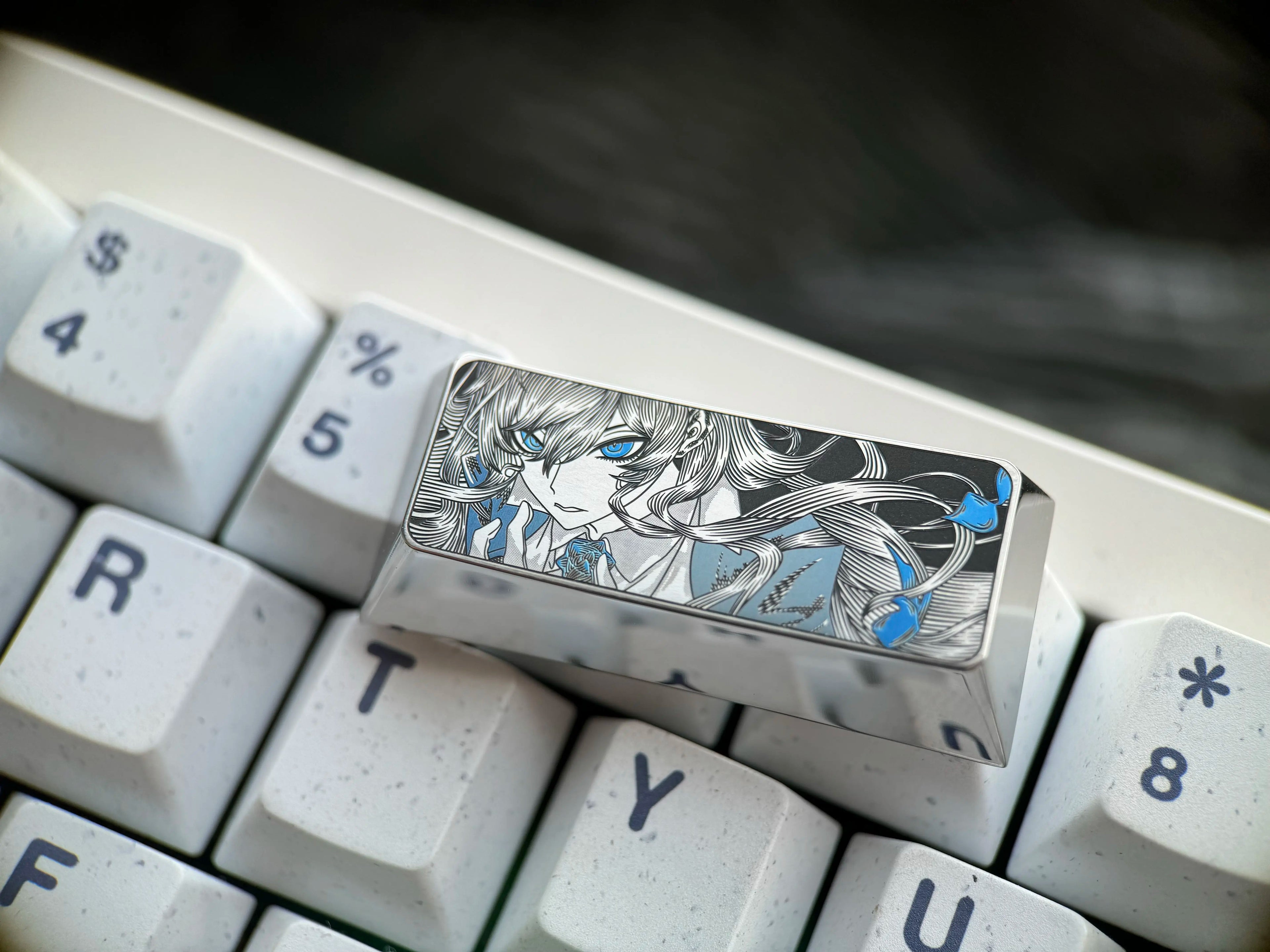 Ado, 2.25U titanium alloy personalized keycaps, metal decorative keycaps for anime and game virtual idols, keyboard replacement keycaps.