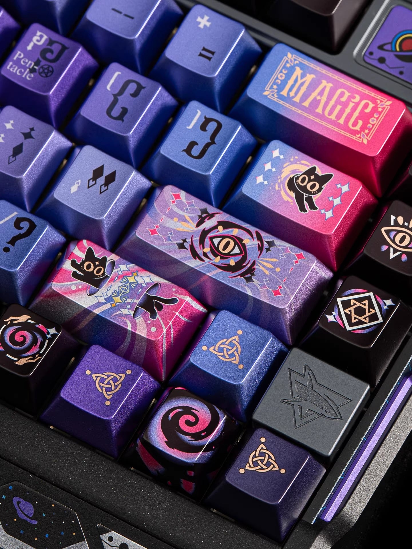 Secret Olympics Purple Black Cat Metal Paint PBT Customized Heat Sublimation Keycap Game Esports Mechanical Keyboard Decorative Keycap Set