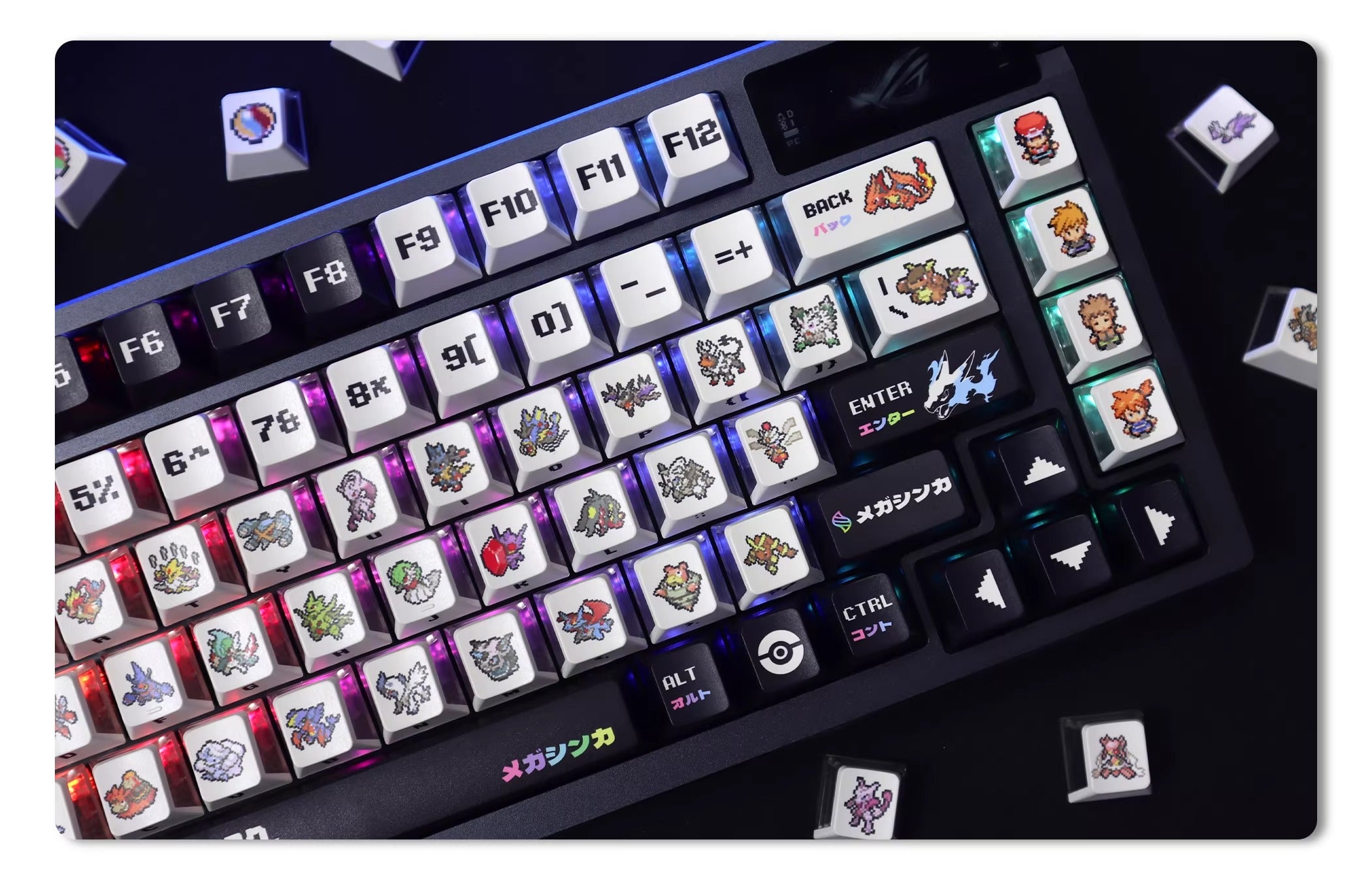 Pokemon Key Cap Mega Pixel Wind Mechanical Keyboard Cap PBT Five sided Thermal Sublimation Three sided Transparent Anime Theme Personalized Key Cap Set