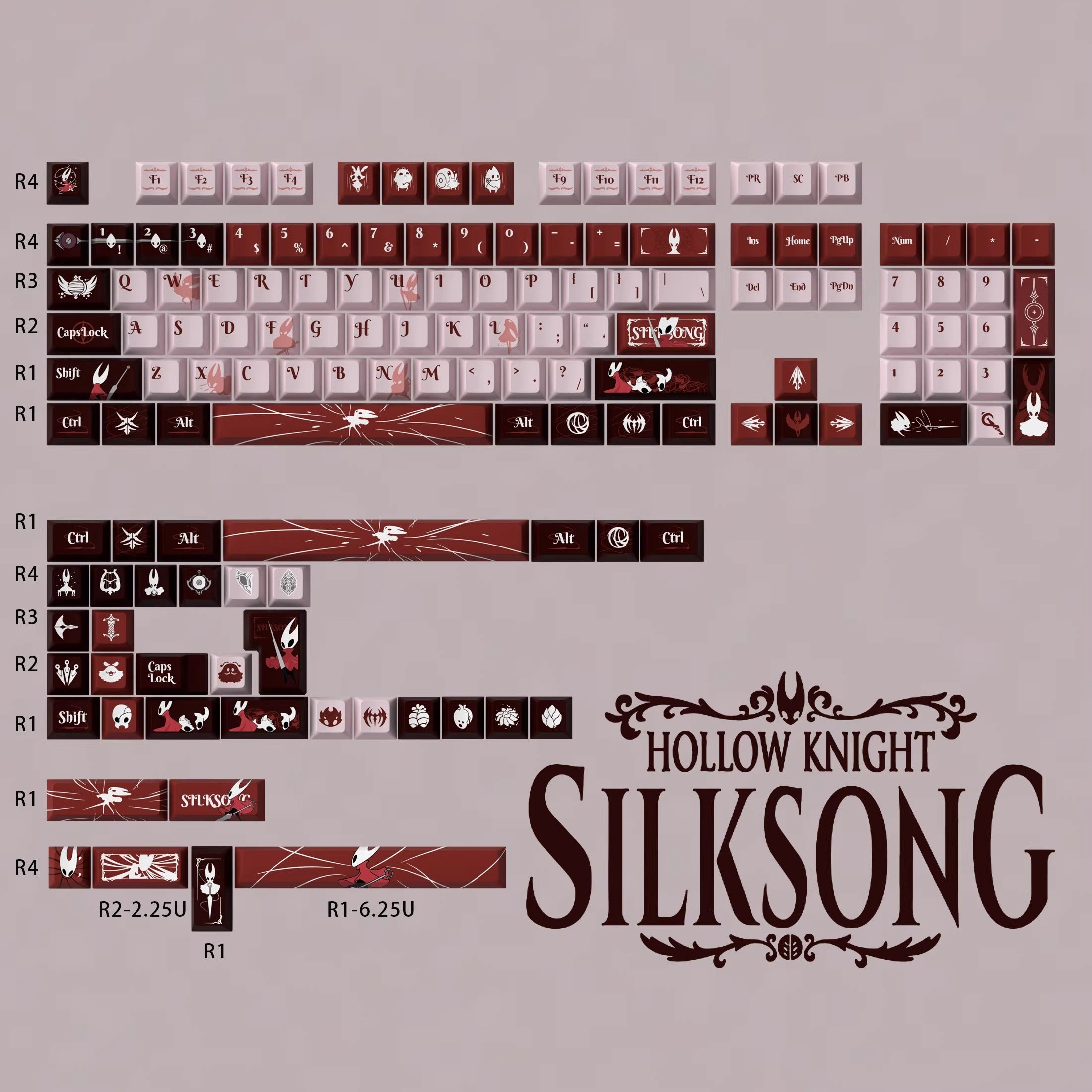 The Hollow Knight theme, PBT material, sublimation, Personalized keycap set, original factory height mechanical keyboard decorative keycap set