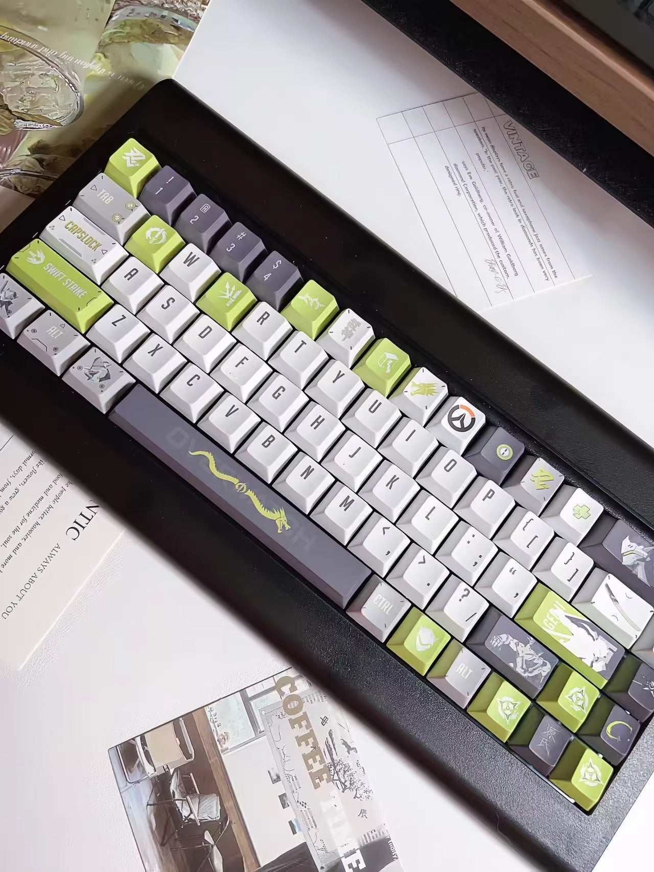 Overwatch series, Genji themed keycaps, PBT material, sublimation technology, animation cartoon decoration keycap set
