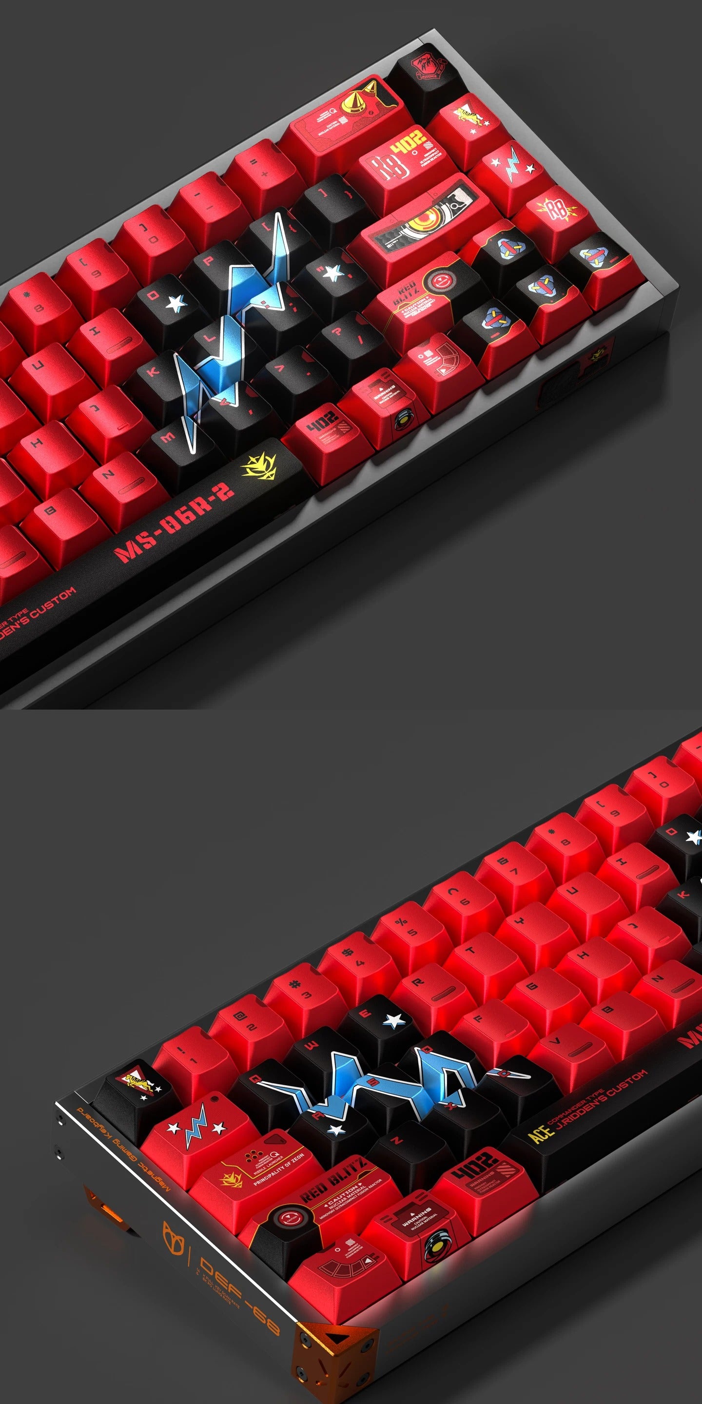 GUNDAM series, designed with Johnny Ridden theme MS-06S,Keycaps Customized Mechanical Keyboard PBT Thermal Sublimation Original Factory Height, compatible with 61/64/68/75/84/87/104 key mechanical keyboards