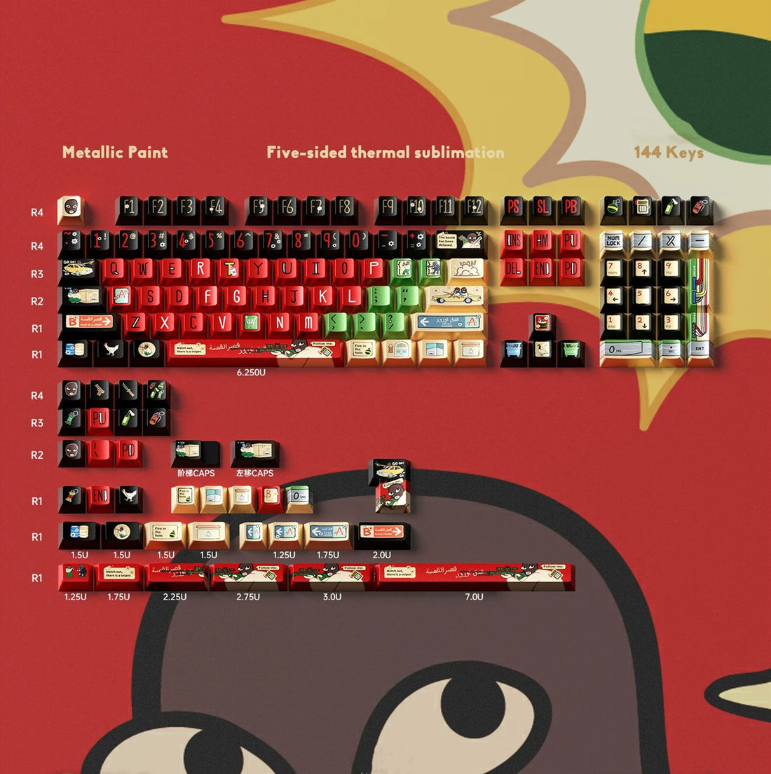 CS2 Stupid Bandit Theme Keycap Five sided Heat Sublimation Original Factory Height 144 Key Metallic Paint CS Theme Personalized Keycap, FPS Game Custom Set Keycap