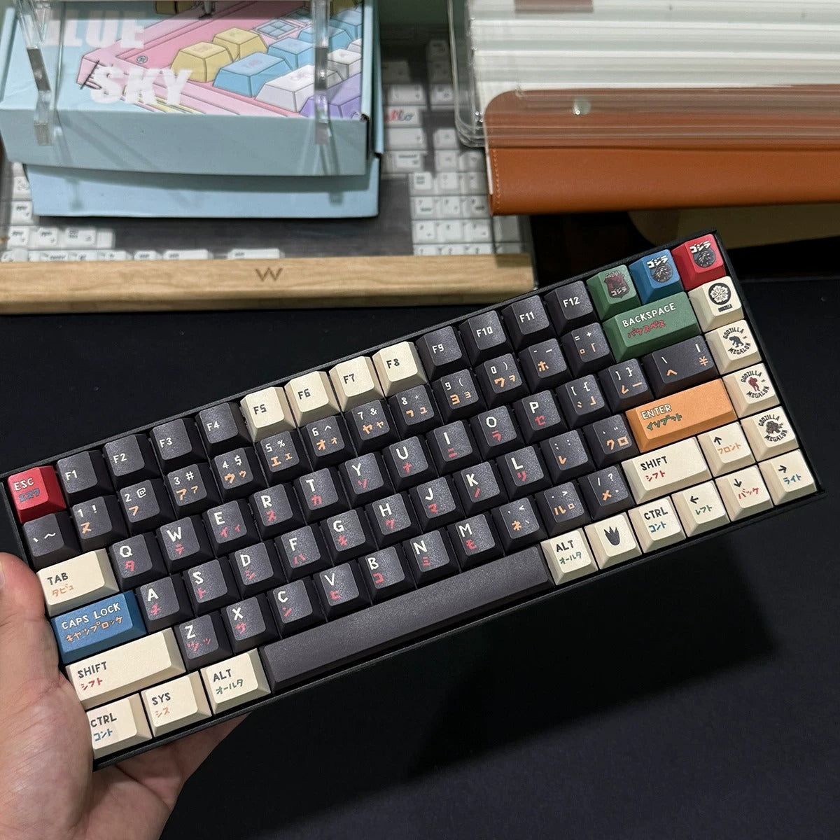 Godzilla theme, PBT material, sublimation, Monsters, dinosaurs, Game anime Personalized keycap set, original factory height mechanical keyboard decorative keycap set,anime keycap set suitable for 61/64/68/75/84/87/104 Key Mechanical Keyboard