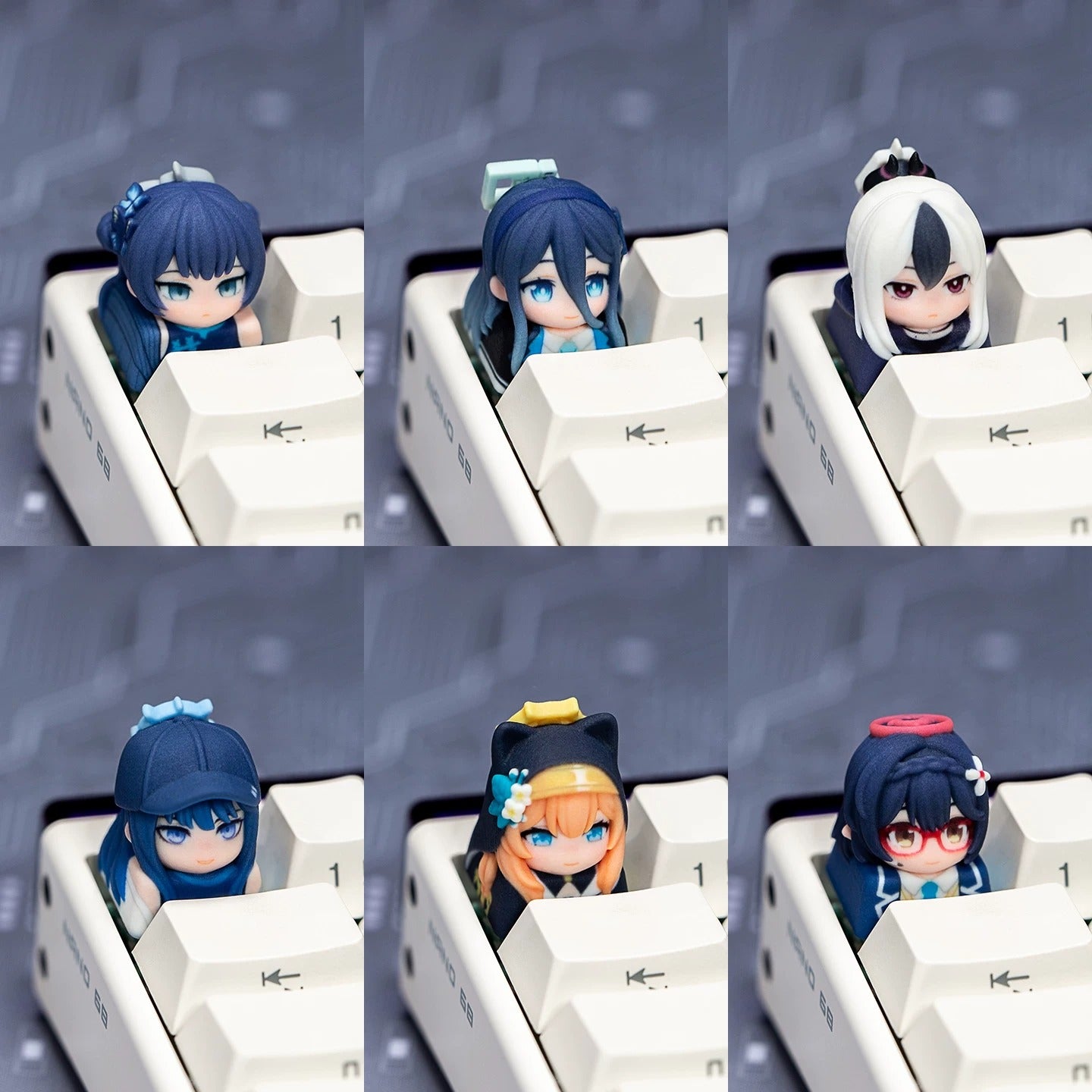 Blue Archive The Animation series, doujin character half body design multi-color resin personalized keycaps, anime game culture peripheral products keyboard decoration keycaps