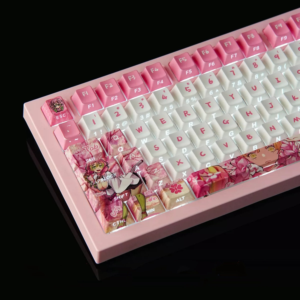 Demon Slayer: Kimetsu No Yaiba, Kanroji Mitsuri Theme PBT material personalized keycaps, mechanical keyboard replacement keycap set, anime and game cultural and creative keycaps set, Compatible with 61/64/68/75/84/87/104 Key Mechanical Keyboard Keycap Set