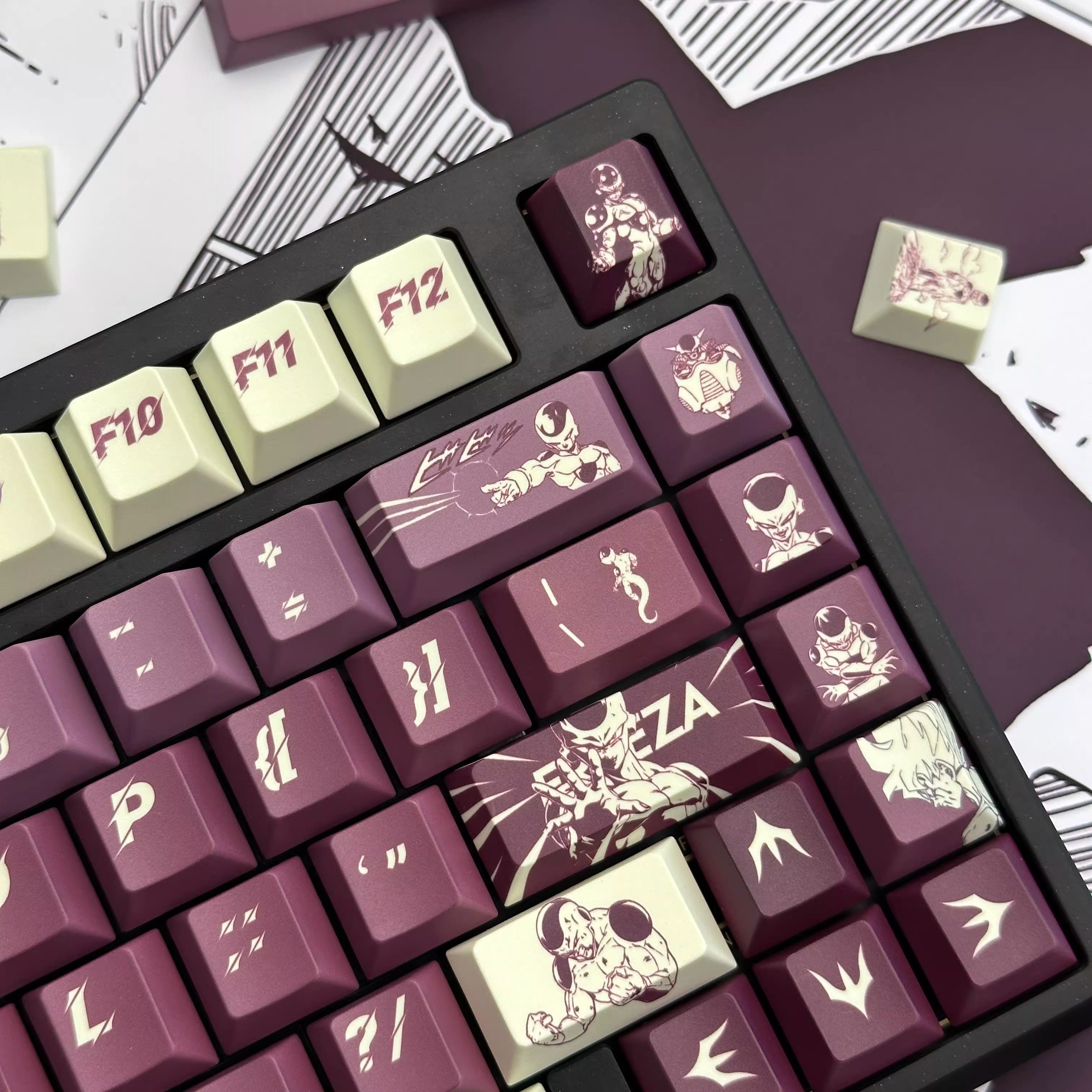 Dragon Ball series, Son Goku/Vegeta IV/Frieza, PBT material personalized keycap set, anime and game cultural and creative decorative keycap set, compatible with 61/64/68/75/84/87/104 mechanical keyboards