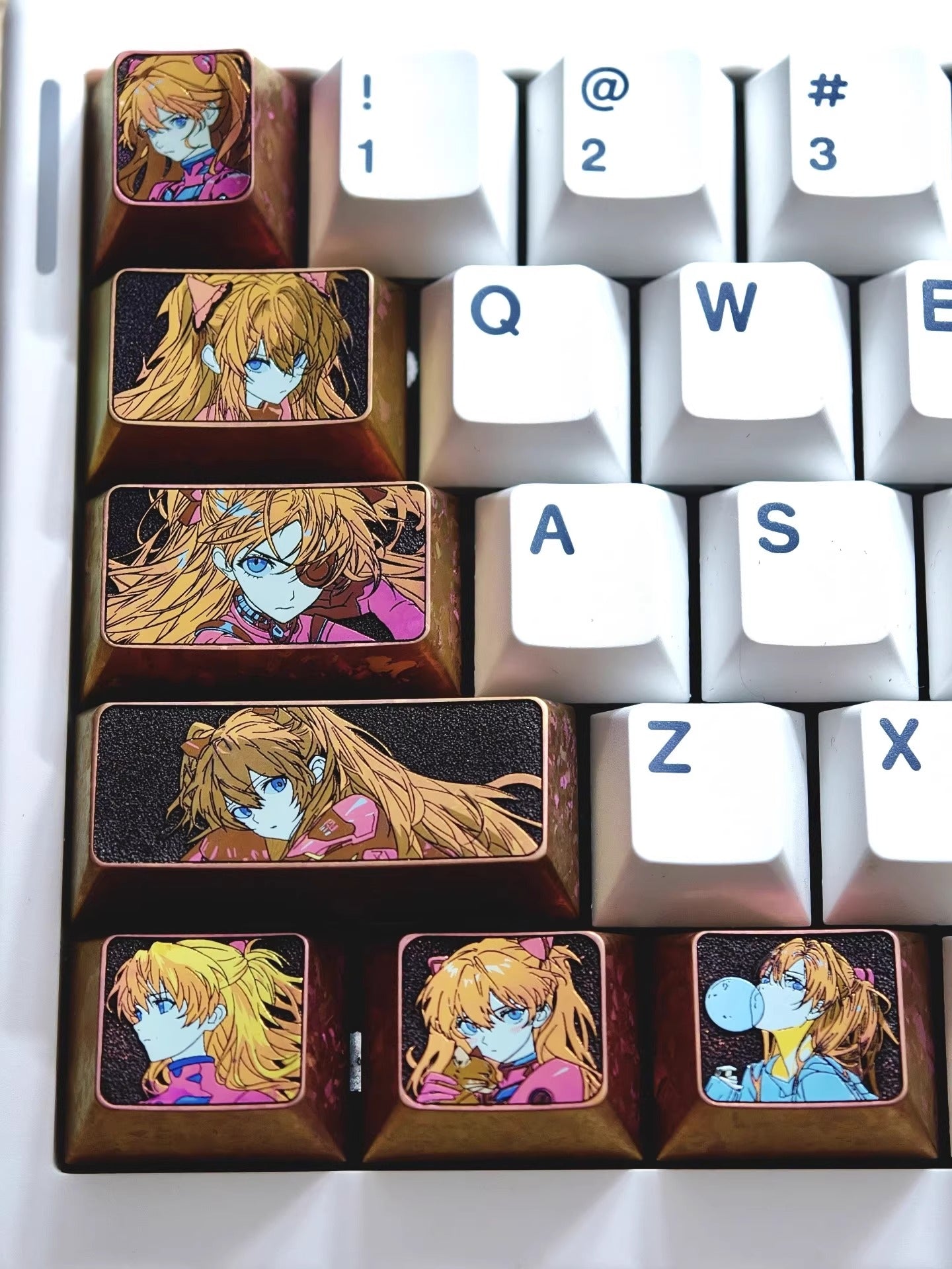 EVA, Asuka Titanium Alloy Personalized Keycap Collection Set, Anime and Game Metal Carving Decorative Keycaps