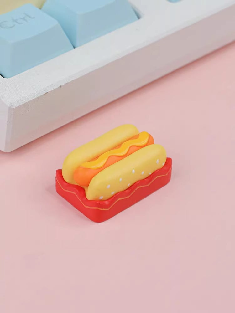 Cute hot dog resin material personalized keycaps, customized resin decorative keycaps, delicious food shaped decorative keycaps