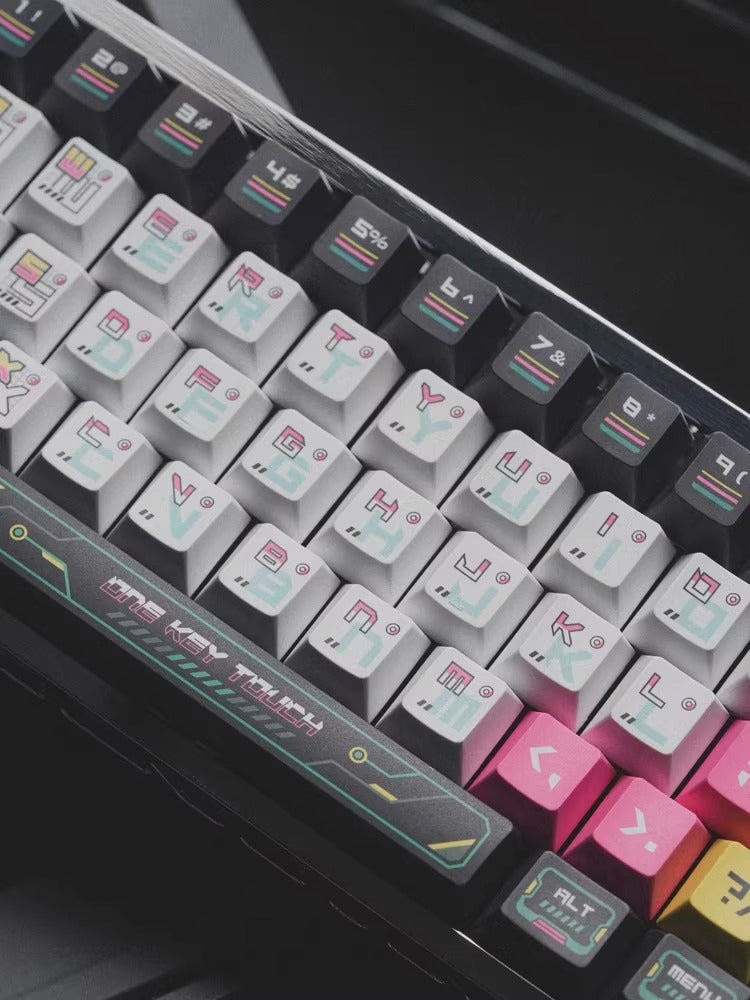 Cyber terminal theme creative design keycap set, original factory height 146 keys, five sided heat sublimation adaptation, mechanical magnetic axis keyboard, customized keycap