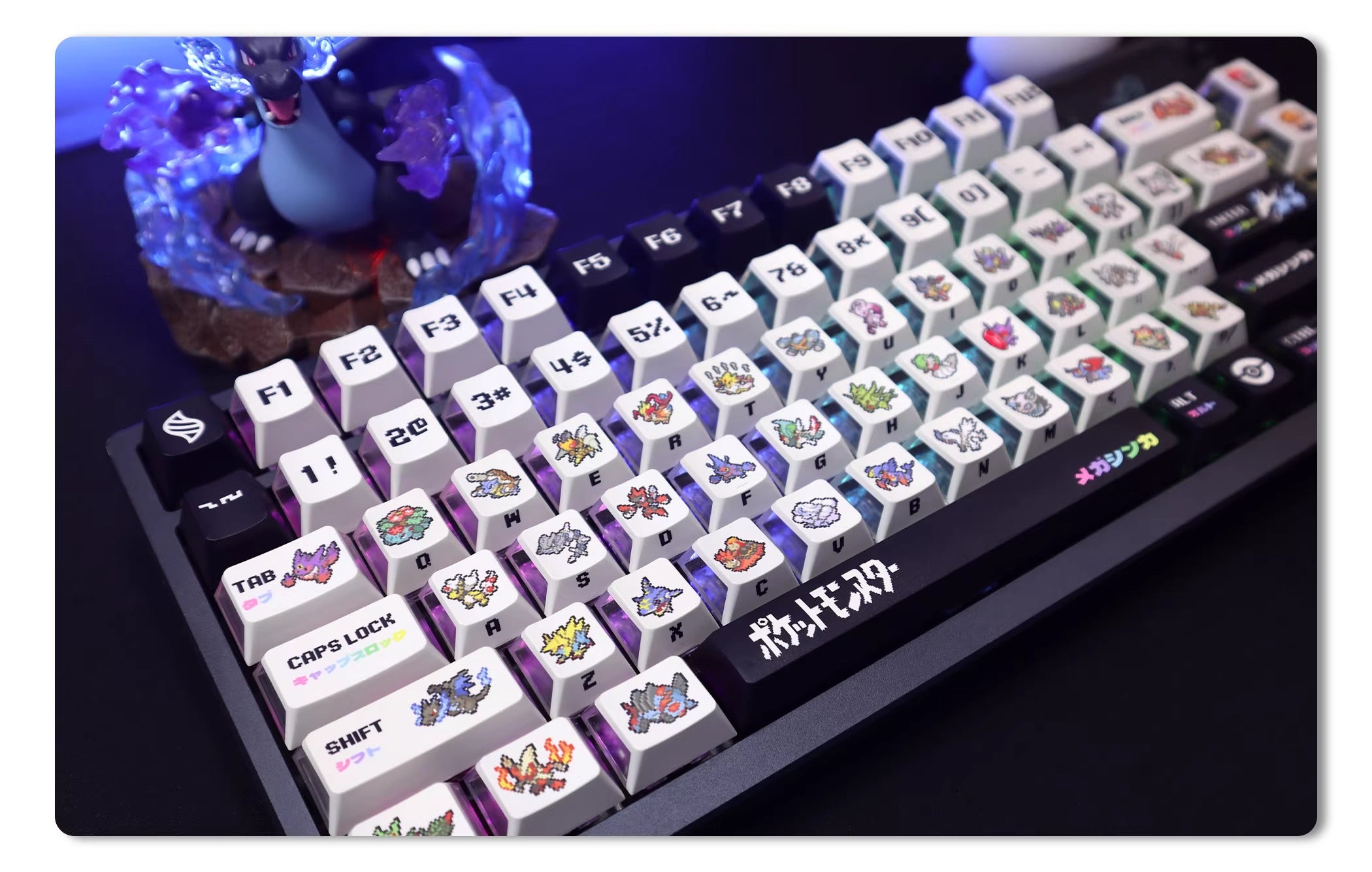 Pokemon Key Cap Mega Pixel Wind Mechanical Keyboard Cap PBT Five sided Thermal Sublimation Three sided Transparent Anime Theme Personalized Key Cap Set