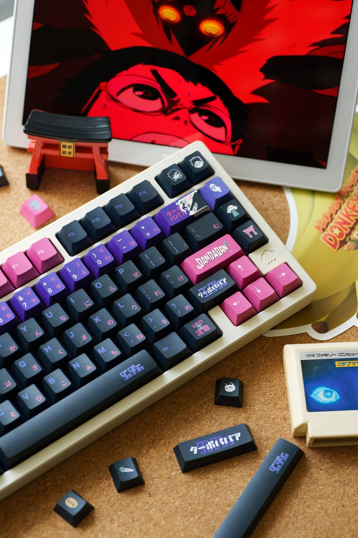 DAN DA DAN Theme Design Creative Keycaps, PBT material personalized key cap set, animation game culture creative decoration key cap set, compatible with 61/64/68/75/84/87/104 key mechanical keyboard