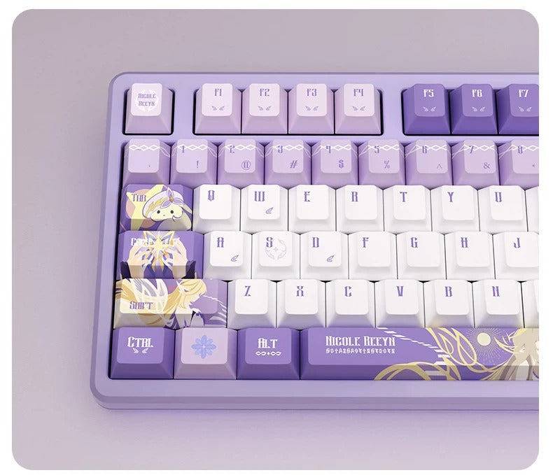 Genshin Impact,Nicole Reeyn PBT material personalized keycap set, anime keycap culture peripheral mechanical keyboard decoration keycaps, Compatible with 61/64/68/75/84/87/104 key mechanical keyboard keycap set