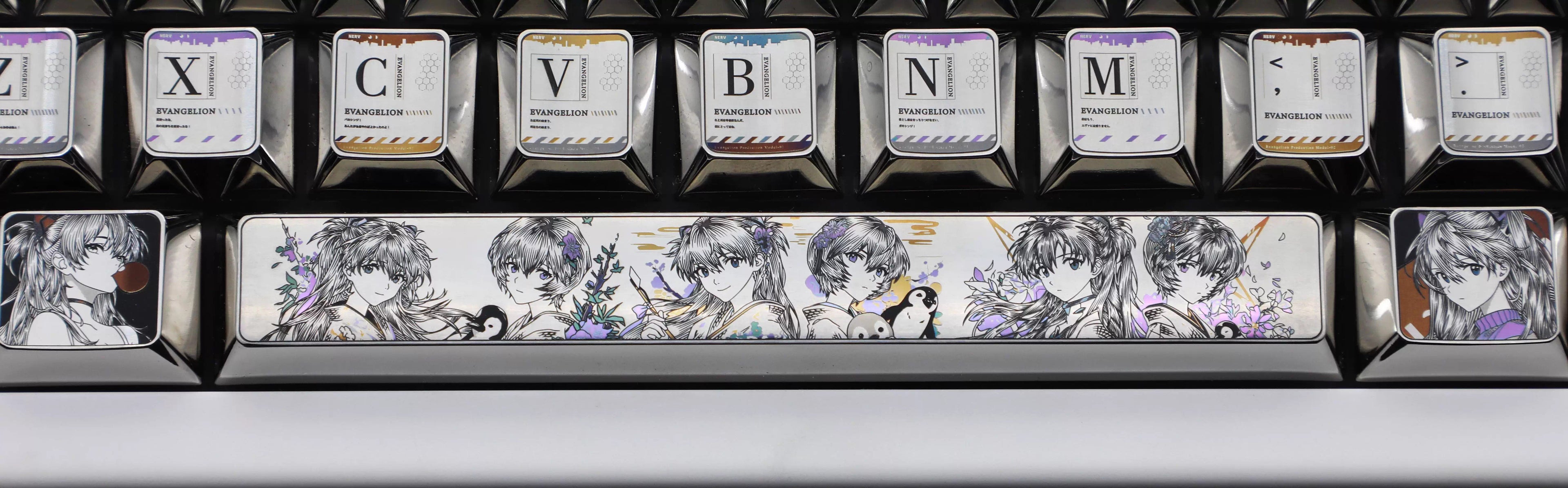 EVA series, Asuka titanium alloy finely carved personalized keycaps, 61 key positions compatible with wooting60 mechanical keyboard decorative keycaps