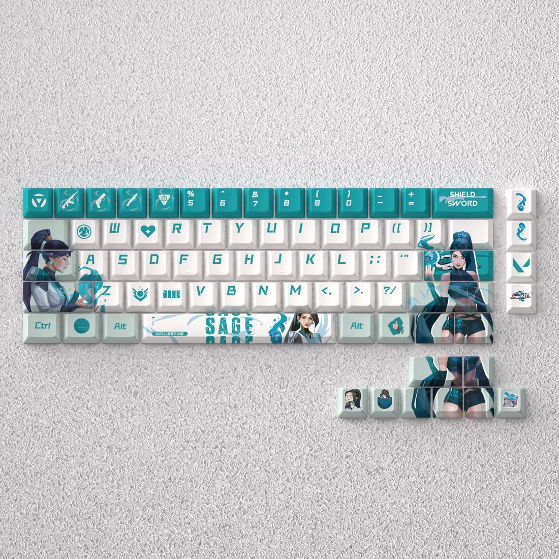 VALORANT series, Sage theme, original high PBT material compatible MX switch mechanical keyboard, anime game theme set keycaps, mechanical keyboard replacement keycap set