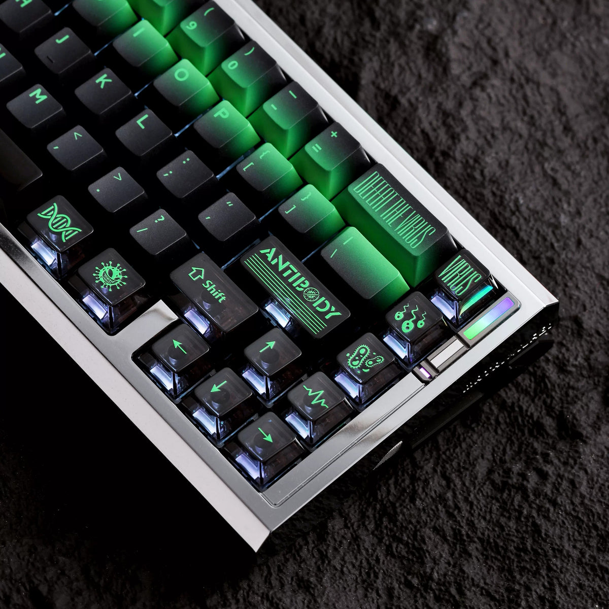 Original keycap design with a bacterial theme, PBT+PC material personalized keycaps, mechanical keyboard replacement keycap set, Daily creative keycap matching, compatible with 61/64/68/75/84/87/104 Key Mechanical Keyboard Keycap Set