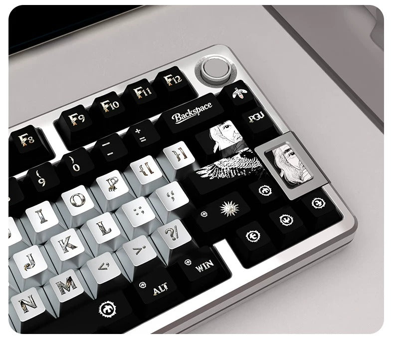 Feather inspired theme design, metallic paint texture, PBT material personalized keycap set, creative decorative keycap set, compatible with 61/64/68/75/84/87/104 mechanical keyboard replacement keycap