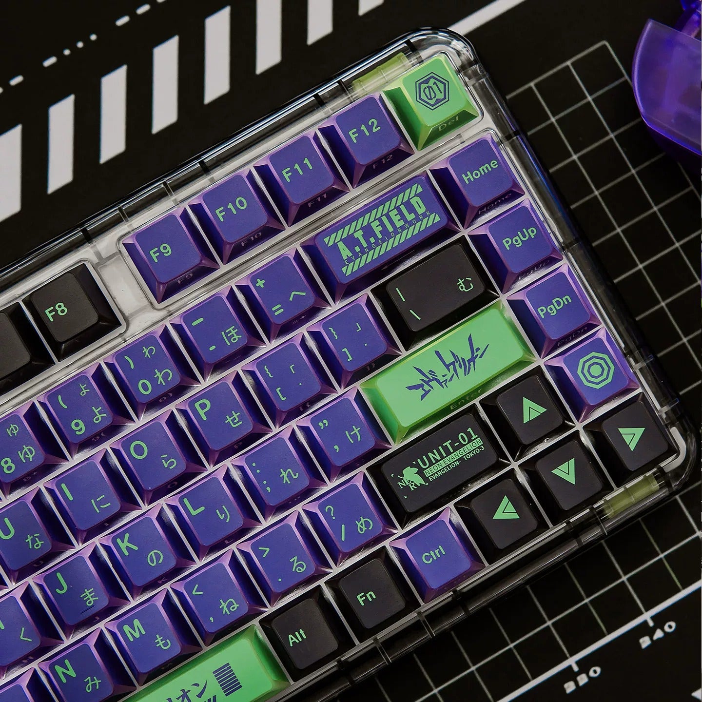 EVA series, EVANGELION-01 theme, folded translucent personalized keycap theme series, PBT material anime game theme creative keycap set