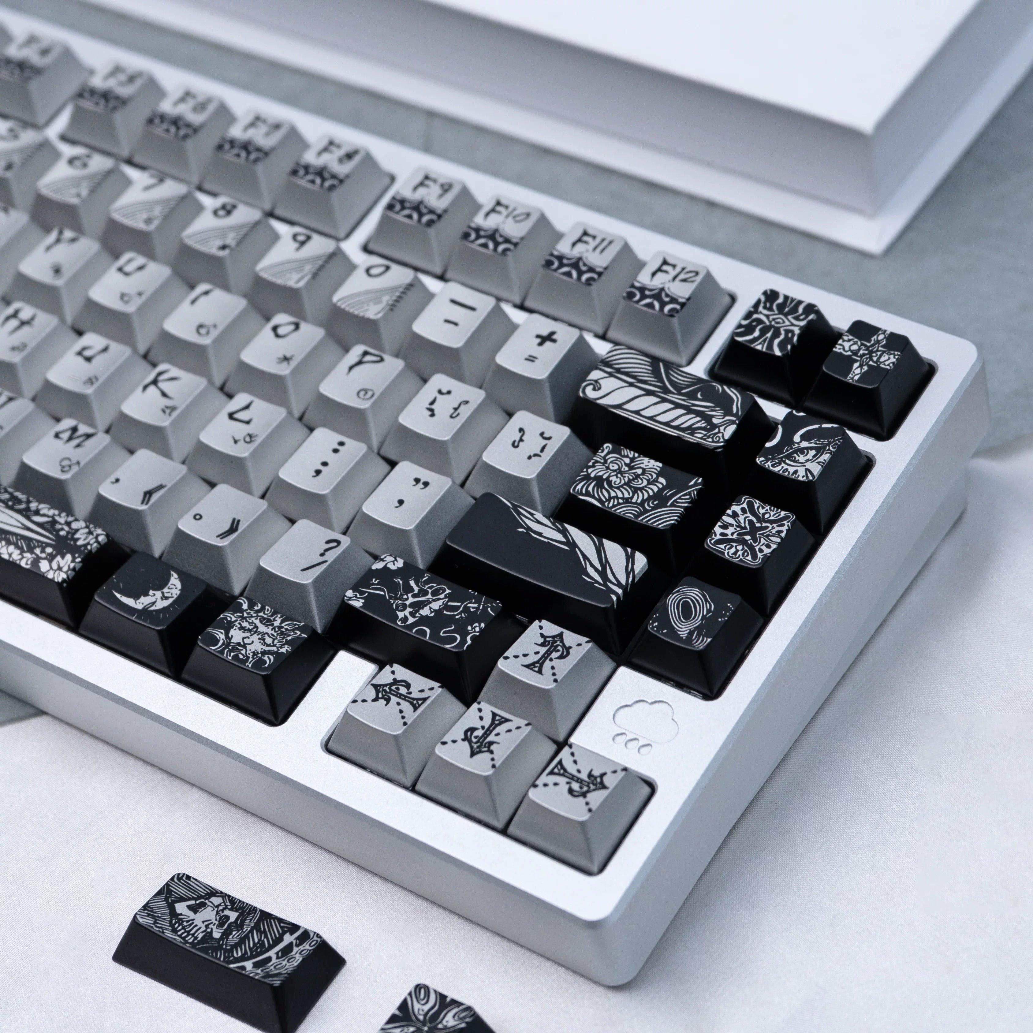 Fallen angel themed design, metallic matte texture PBT material personalized keycap set, cultural creative decoration keycap set, compatible with 61/64/68/75/84/87/104 mechanical keyboard
