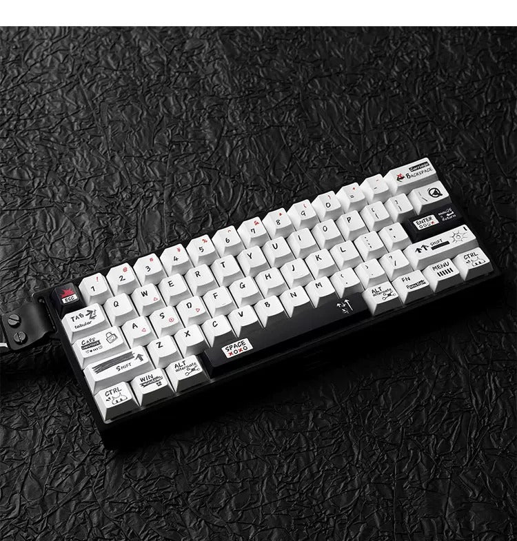 Black fire themed minimalist design, PBT material material personalized keycap set, compatible with 61/64/68/75/84/87/104 mechanical keyboard replacement keycap