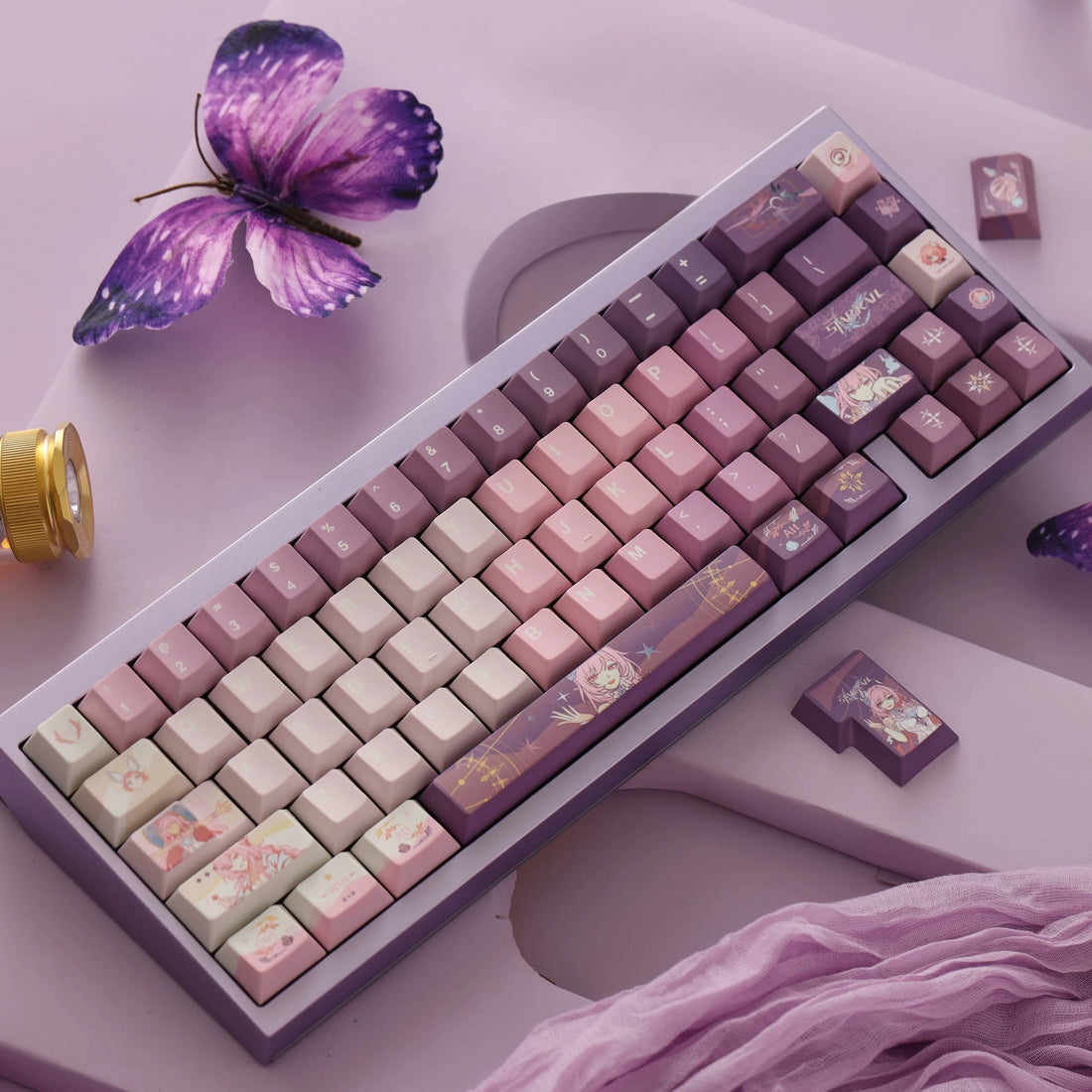 Honkai: Star Rail series, Cyrene theme, original high PBT material keycaps, full five sided thermal sublimation process mechanical keyboard custom set keycaps