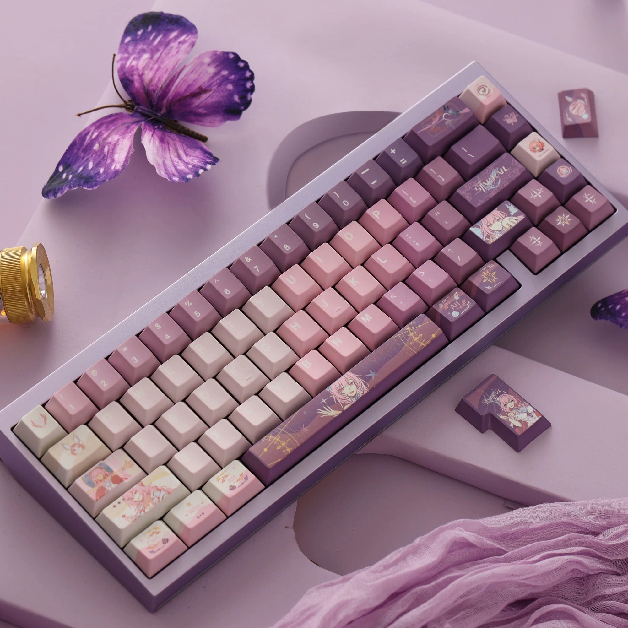 Honkai: Star Rail series, Cyrene theme, original high PBT material keycaps, full five sided thermal sublimation process mechanical keyboard custom set keycaps