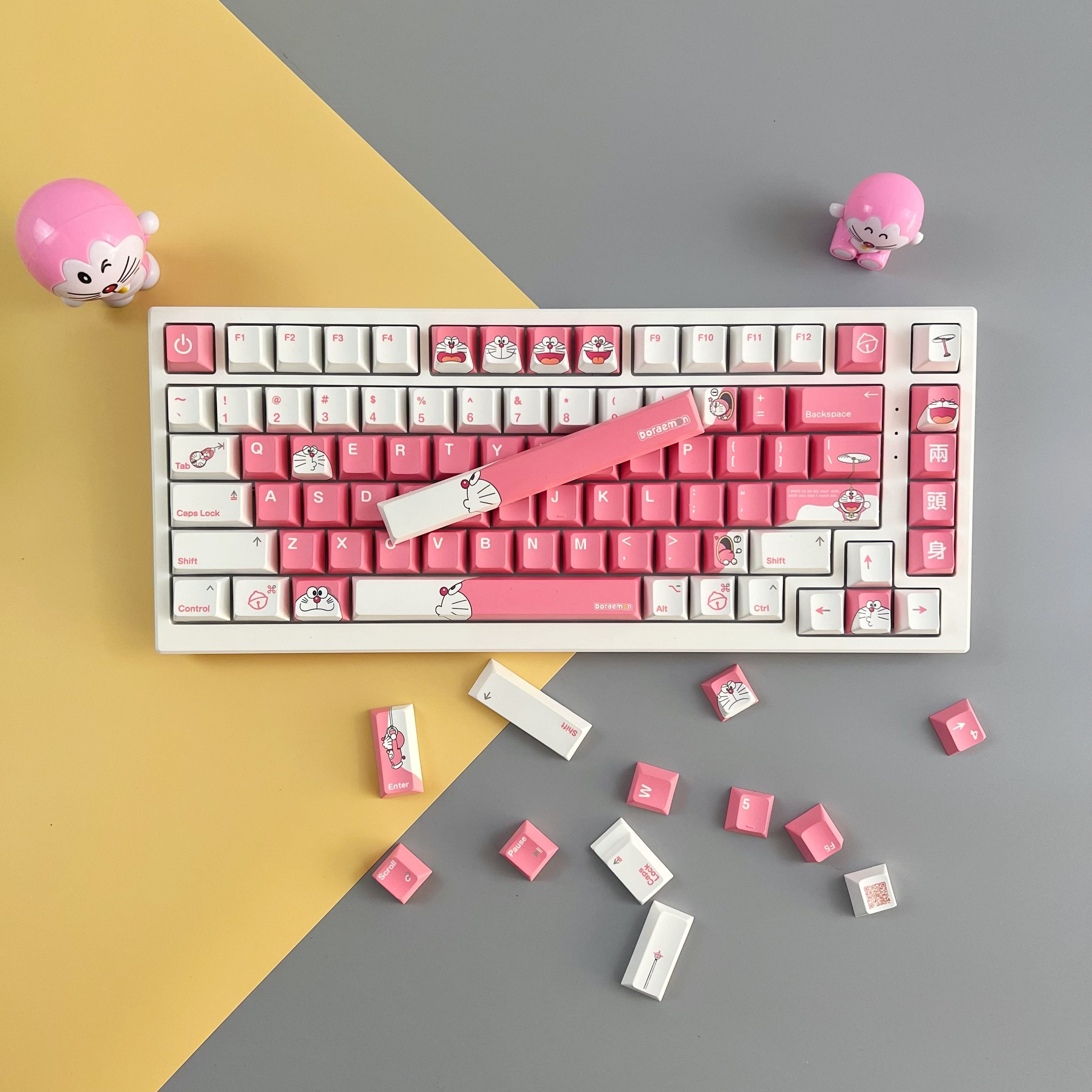 Doraemon series, pink theme, PBT material, Sublimation, Anime Game Culture Creative Decoration Set Keycaps