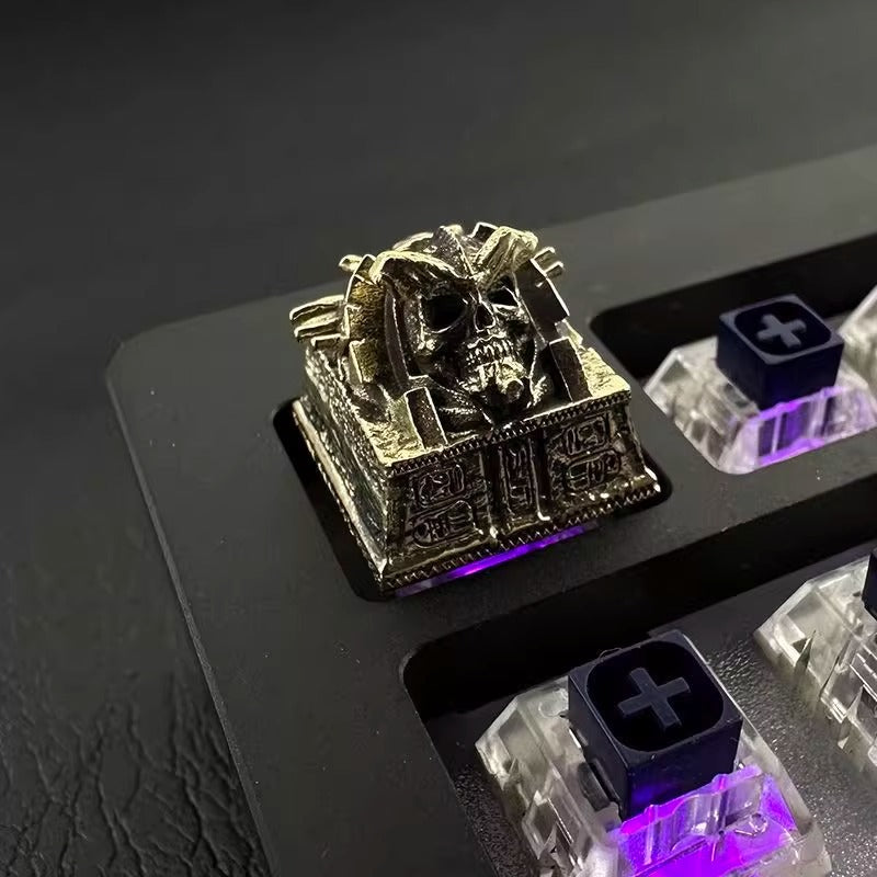 Ancient Egyptian Skeleton Pharaoh, Pure copper material,Metal Personalized Keycaps, Mysterious Egyptian Culture Creative Custom Mechanical Keyboard Art Decorative Keycaps