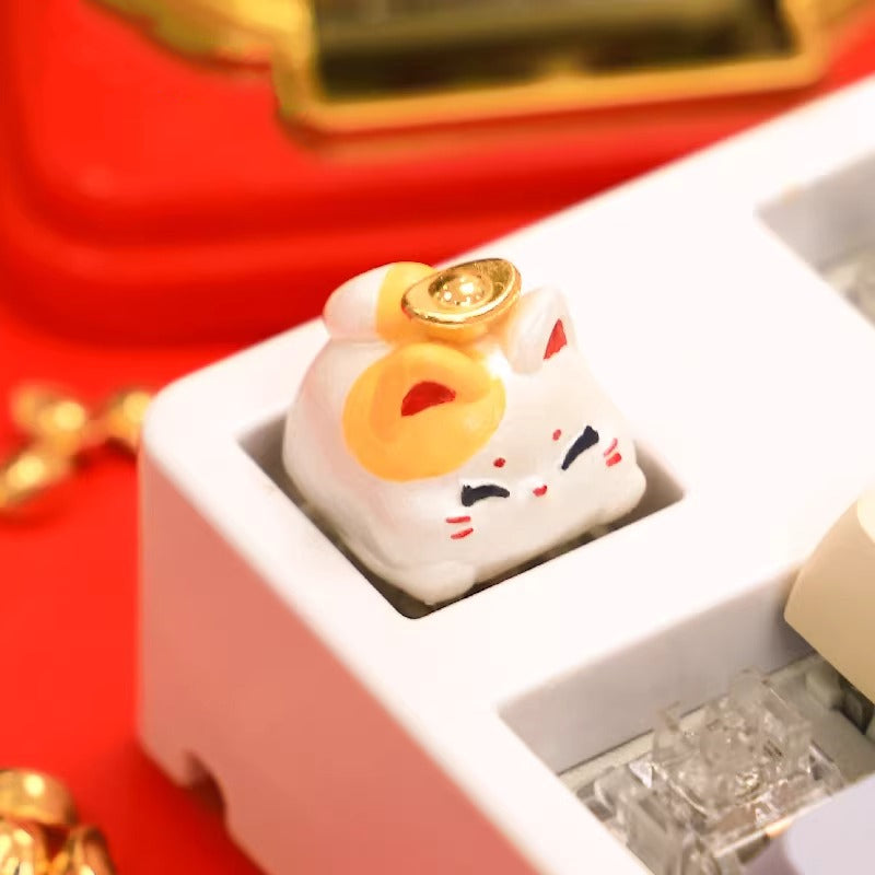 Cute handmade cat resin personalized keycaps, multi-color glitter mechanical keyboard decorative keycaps.