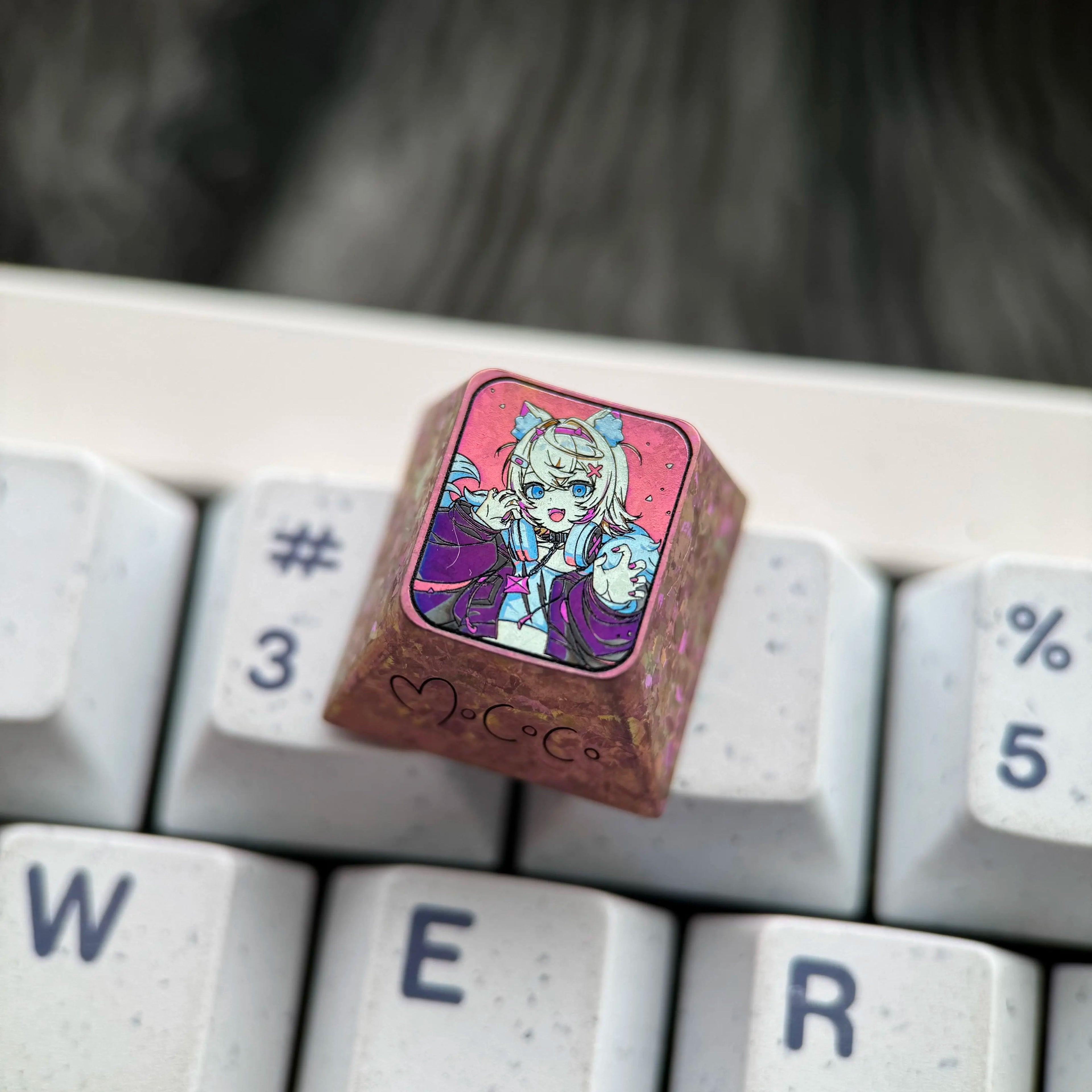 FUWAMOCO theme, 1U titanium alloy personalized keycap, anime and game soft and cute mechanical keyboard decoration keycap