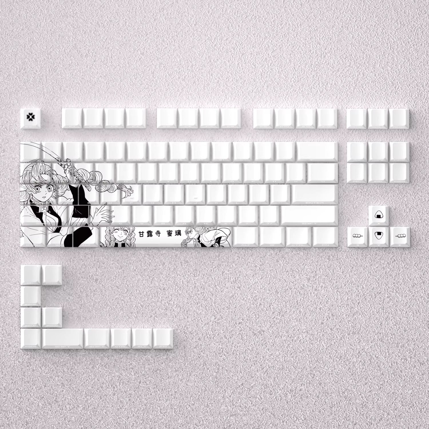 Demon Slayer: Kimetsu no Yaiba series, Kanroji Mitsuri theme, original high PBT material compatible MX switch mechanical keyboard, anime game theme set keycaps, mechanical keyboard replacement keycap set