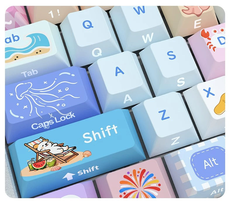 Summer time set keycap mechanical keyboard keycap blue and white color original factory height PBT material decorative keycap set, suitable for 616468758487104 key mechanical keyboards