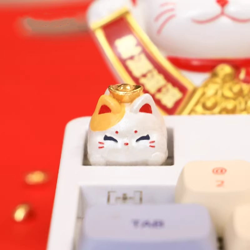 Cute handmade cat resin personalized keycaps, multi-color glitter mechanical keyboard decorative keycaps.