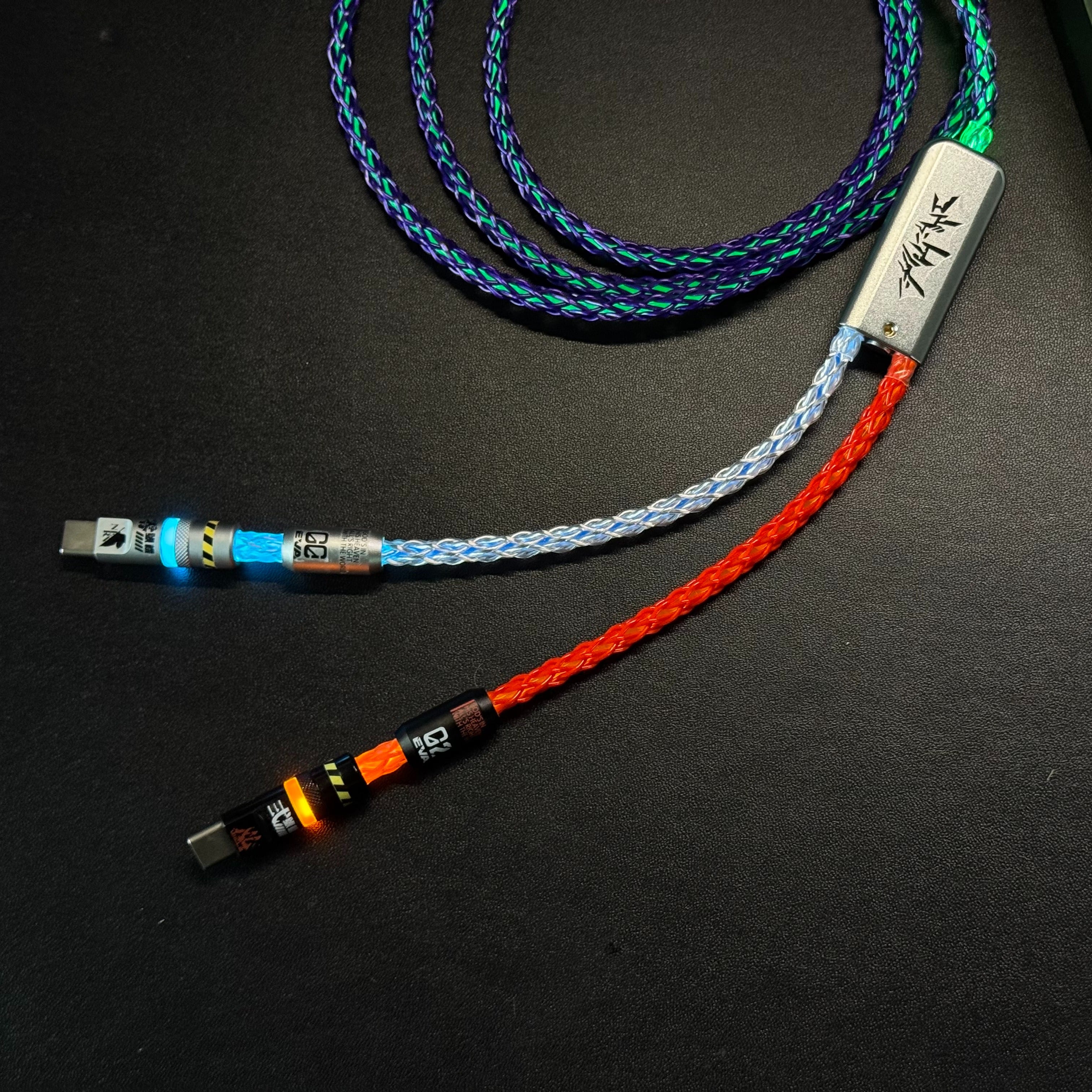 Customized manual data cable for mechanical keyboard with EVA theme design, dual type C aviation plug, dual 8K luminous data cables, magnetic axis mechanical keyboard