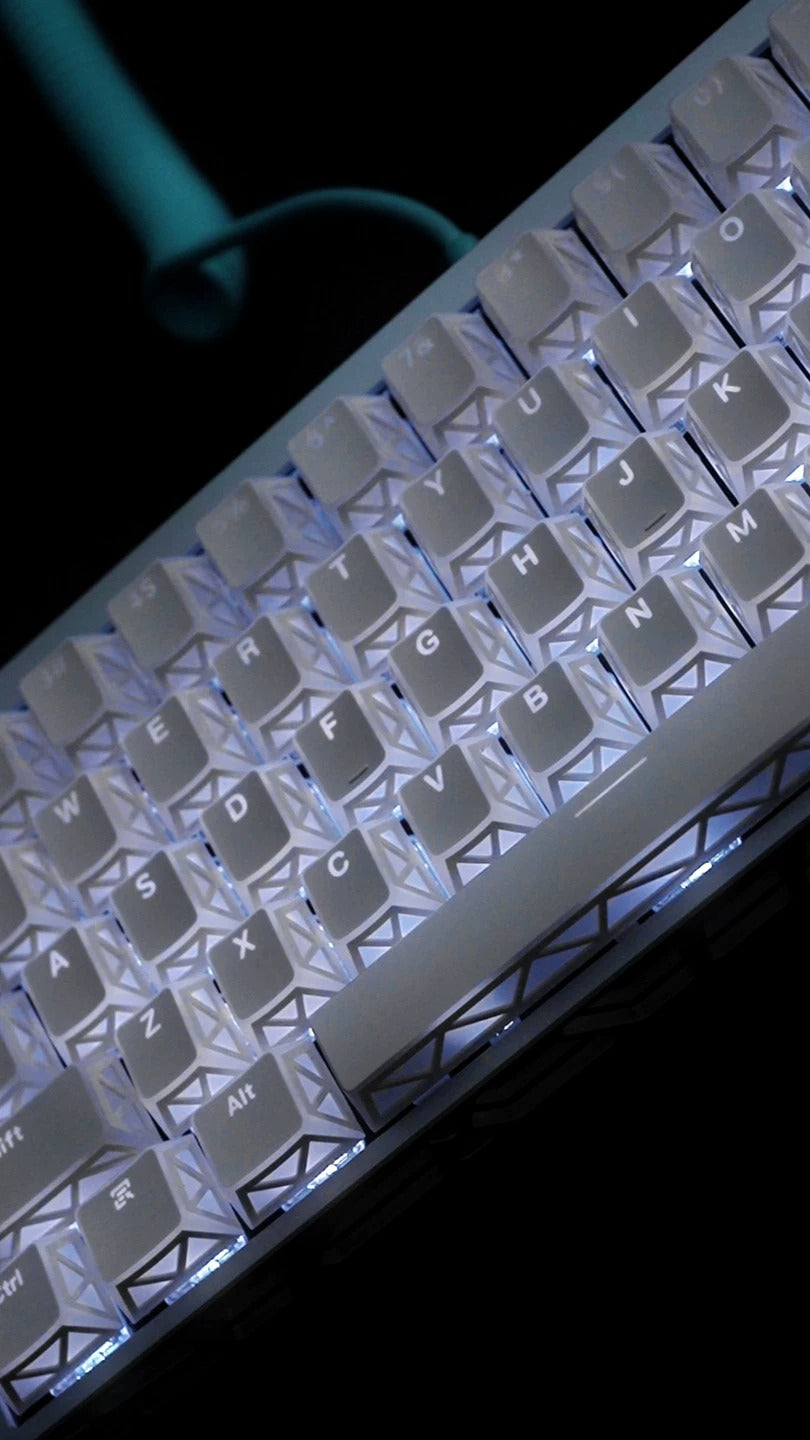 White translucent minimalist design keycap folding shadow, 4-sided hollow translucent front engraving customized keyboard PC+PBT compatible with 61/64/68/75/84/87/104 mechanical keyboard