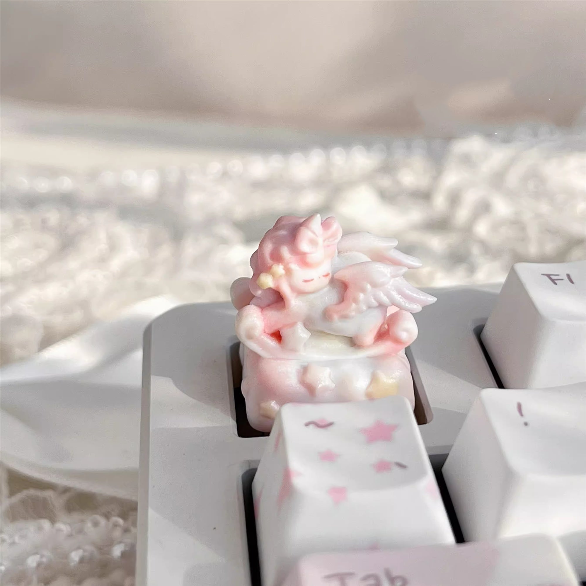 Pink stars, cute rocking carousel, personalized keycaps DIY handmade resin decorative keycaps