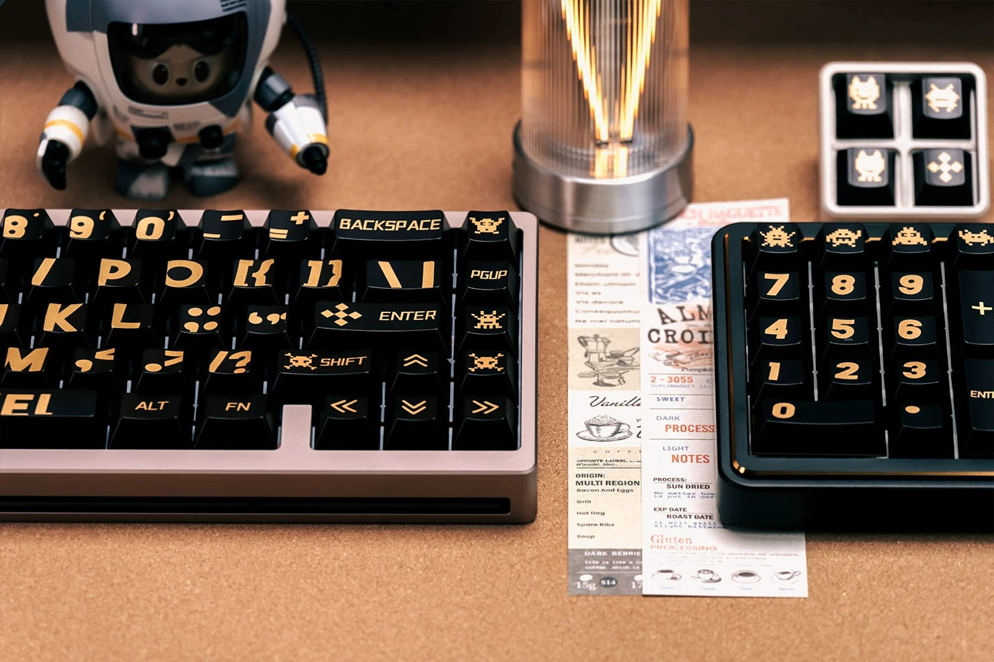 Black gold large font minimalist design, custom set personalized keycap series,PBT material, Original factory height, compatible with 61/64/68/75/84/87/104 mechanical keyboard keycap set