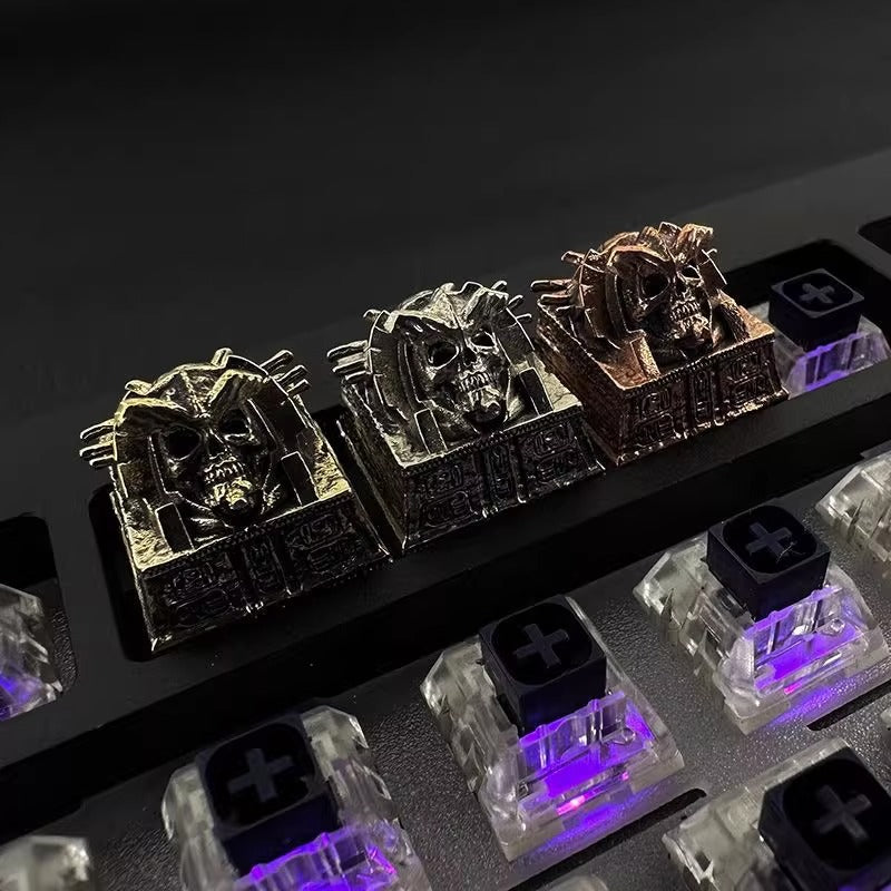 Ancient Egyptian Skeleton Pharaoh, Pure copper material,Metal Personalized Keycaps, Mysterious Egyptian Culture Creative Custom Mechanical Keyboard Art Decorative Keycaps