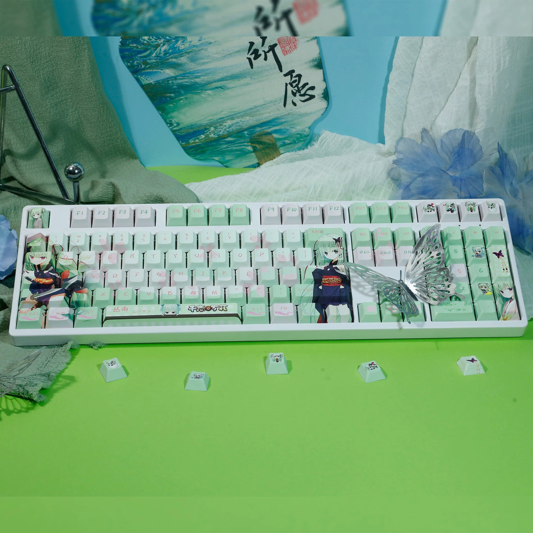 Senren*Banka,Murasame, PBT material personalized keycap set, anime keycap culture peripheral mechanical keyboard decoration keycaps, Compatible with 61/64/68/75/84/87/104 key mechanical keyboard keycap set