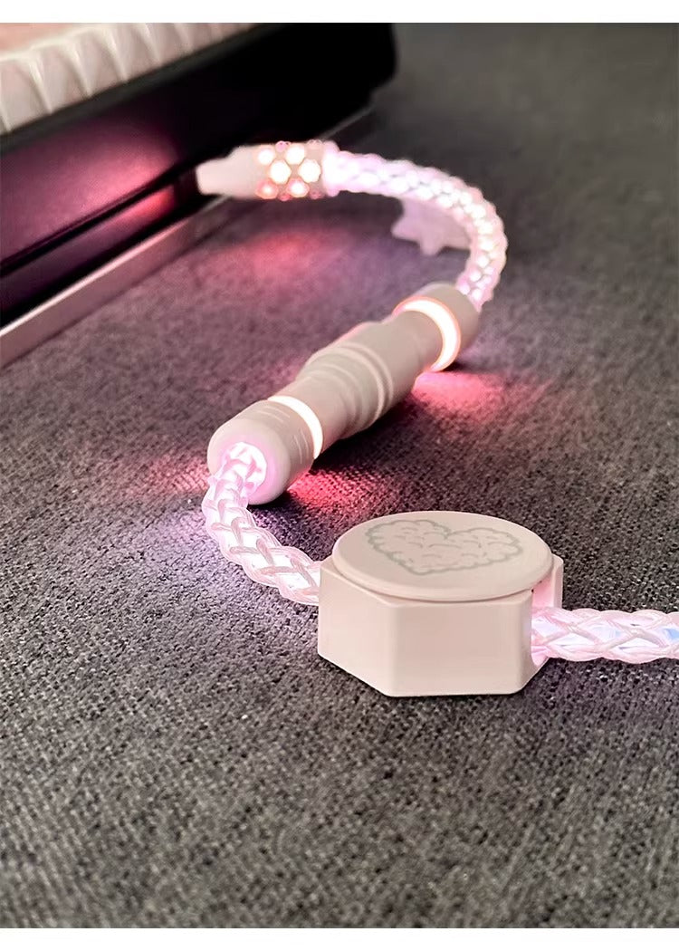 Single crystal copper whole line luminous aviation plug pink white data cable USB-TYPEC keyboard custom cable