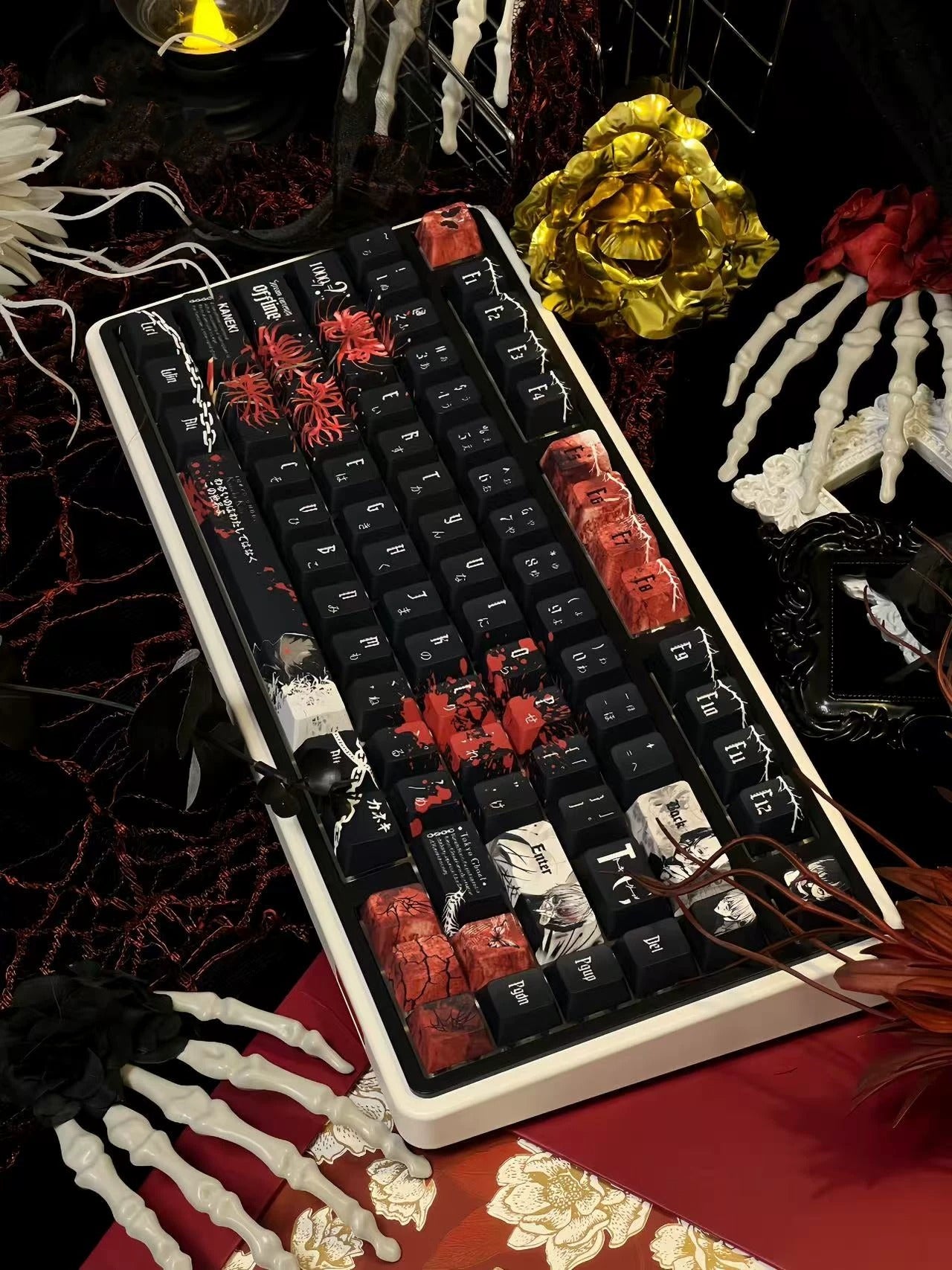 Tokyo Ghoul, PBT material personalized keycap set, anime and games cultural creative decoration keycap set, compatible with 61/64/68/75/84/87/104 mechanical keyboard