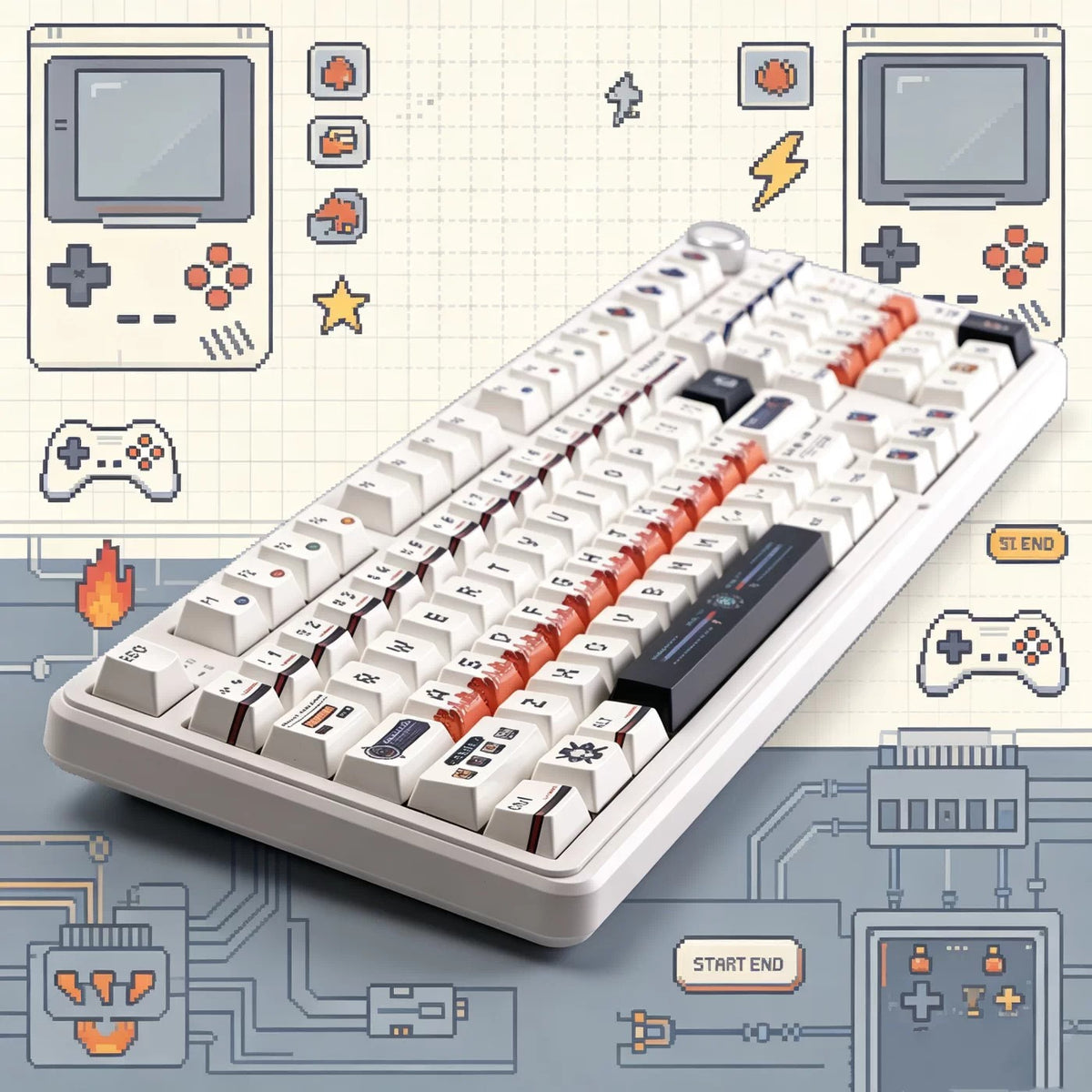 Pixel world keycaps, PBT material personalized keycap set, creative decorative keycap set, compatible with 61/64/68/75/84/87/104 mechanical keyboard replacement keycap
