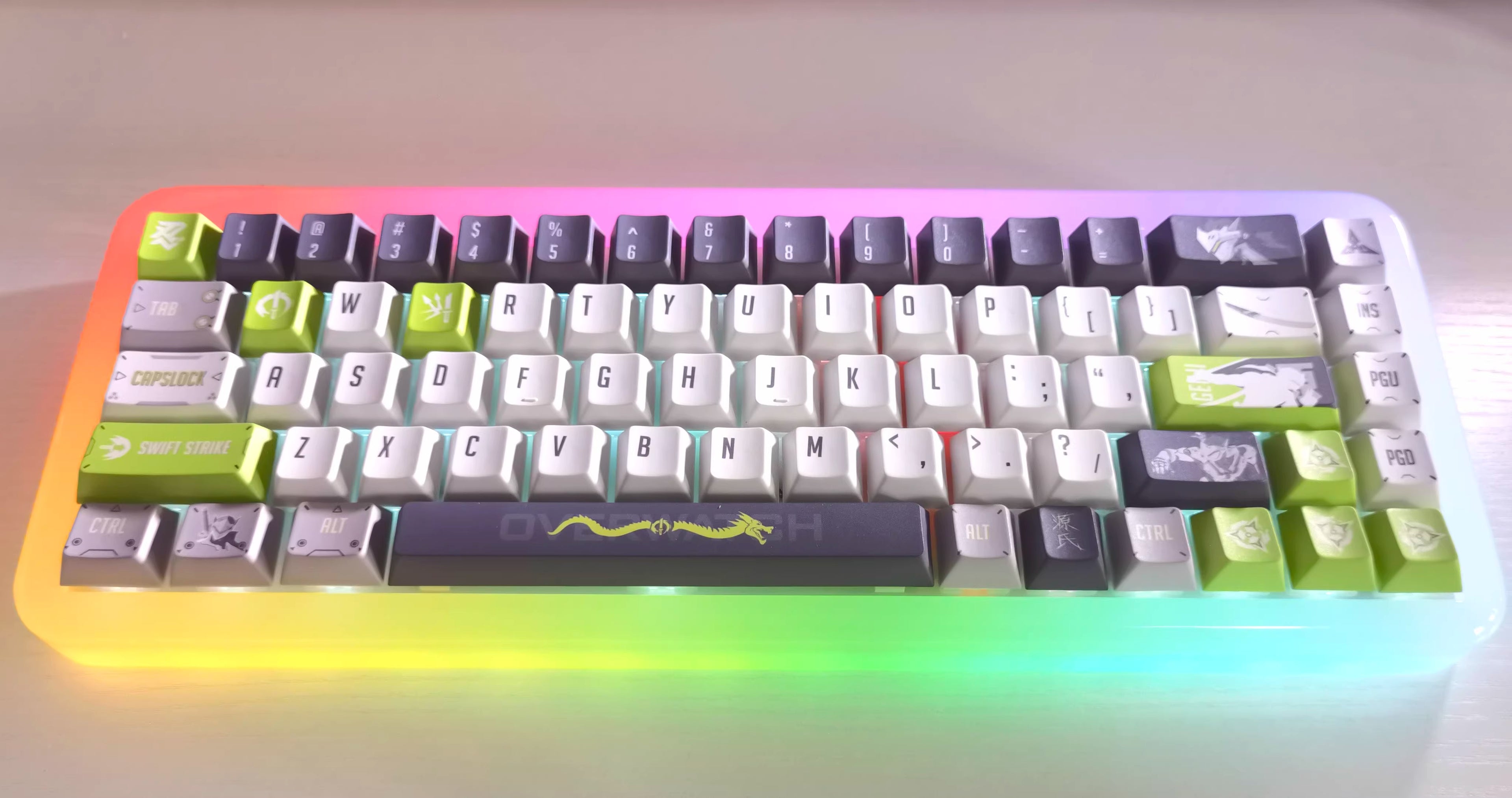 Overwatch series, Genji themed keycaps, PBT material, sublimation technology, animation cartoon decoration keycap set