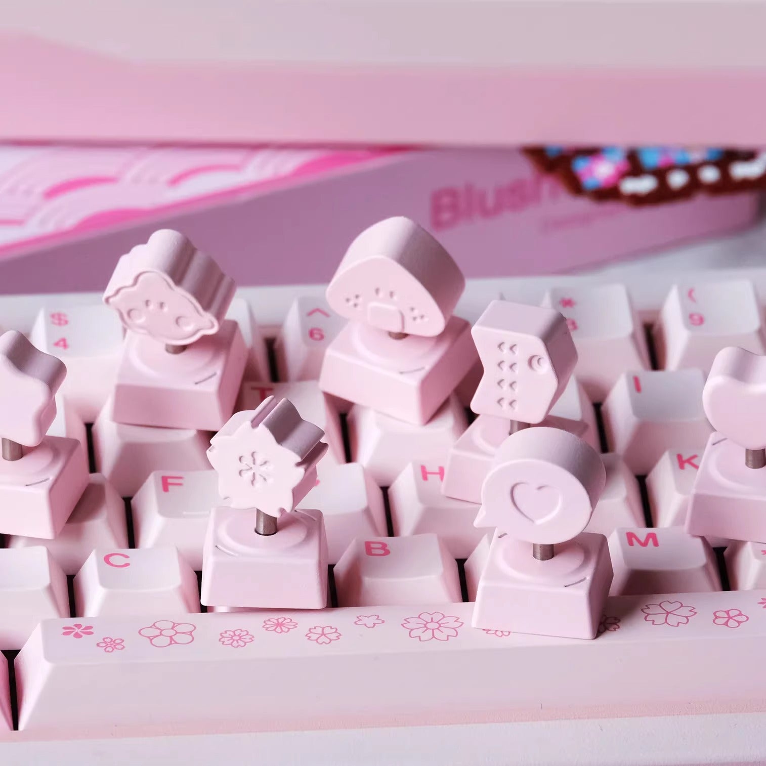 Pink logo metal personalized keycaps, mechanical keyboard pink decorative keycaps, three-dimensional pattern art keycaps