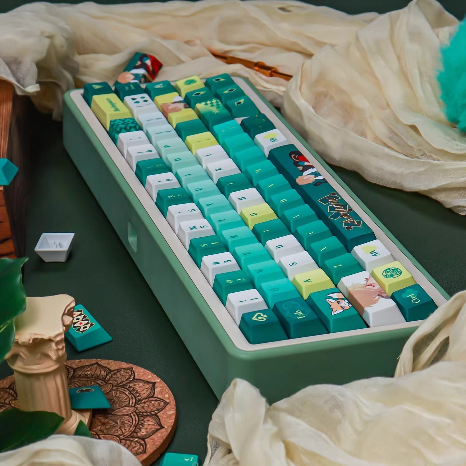 Honkai: Star Rail series, Aventurine theme, PBT material personalized keycap set, factory height, compatible with Wooting/ROG EXTREME mechanical keyboard
