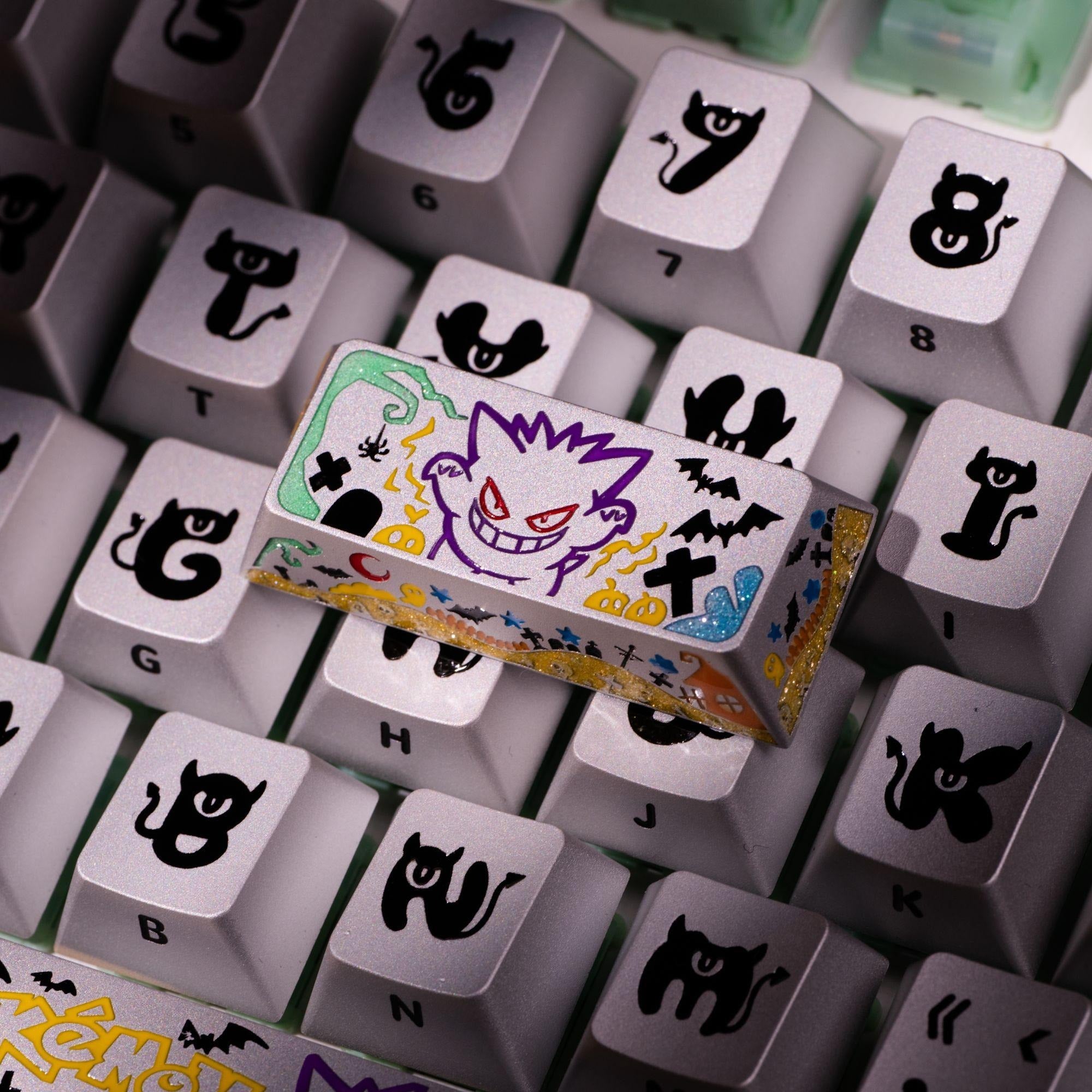 Pok é mon series, Gangar themed design, 17 key set, keycaps made of aluminum alloy material CNC integrated precision machining personalized keycaps, mechanical keyboard decorative keycaps